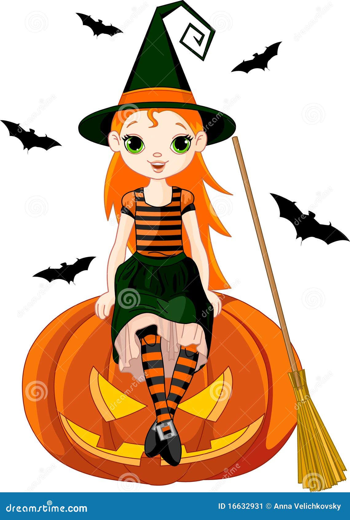 Wenig Halloween-Hexe Auf Kürbis Stockbild - Bild: 16632931