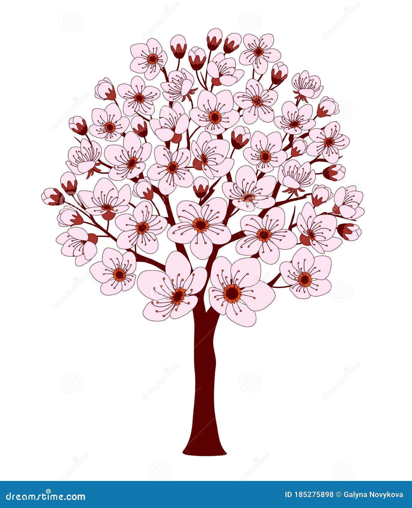 Weniger Kirschbaum Der Farbenfrohen Karikatur Mit Rosa Blüte Vektor