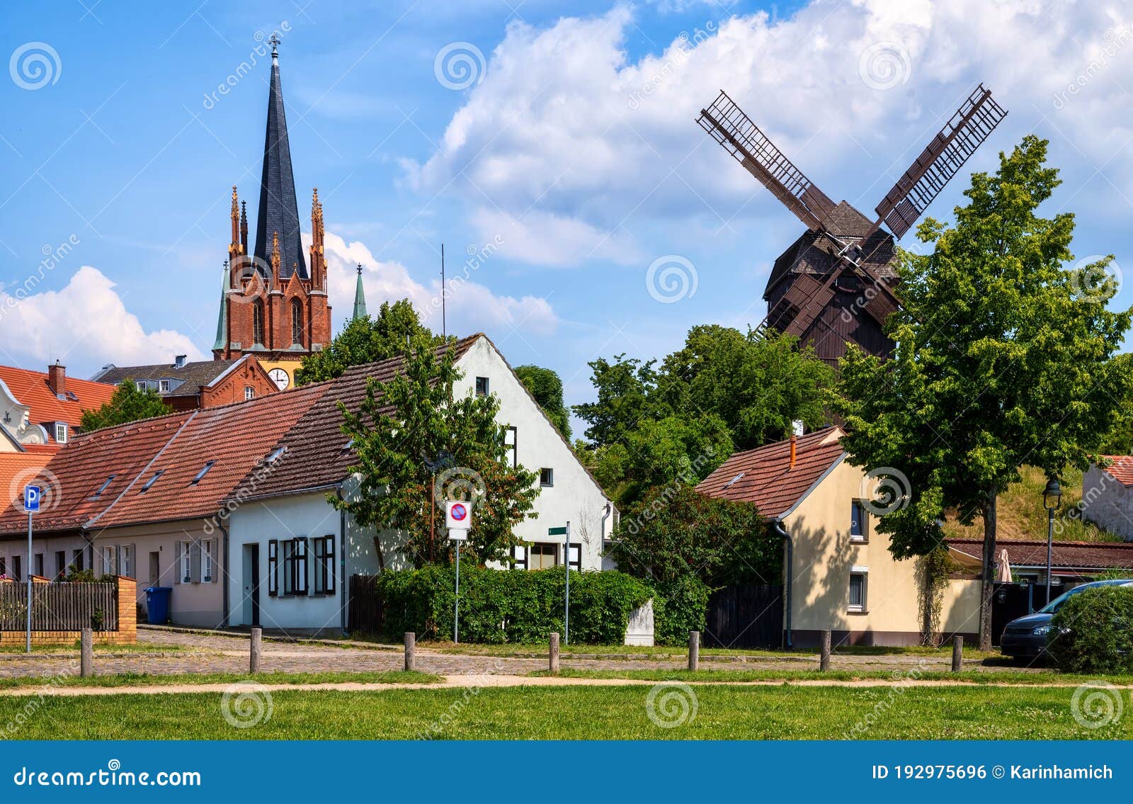 werder on havel, with holy spirit church -heilig geist kirche- and bock windmill -bockwindmÃÂ¼hle- , potsdam, germany