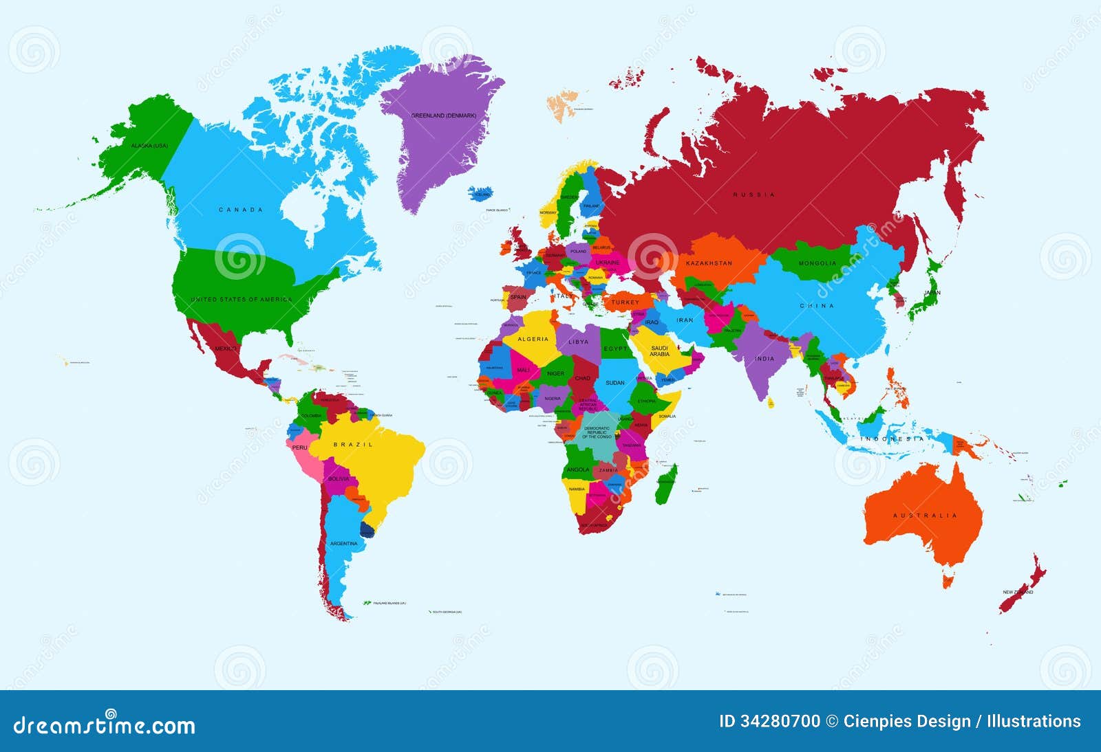 Wereldkaart, De Kleurrijke Atlas EPS10 Vectorf Van Landen Vector Illustratie - of azië, avontuur: 34280700