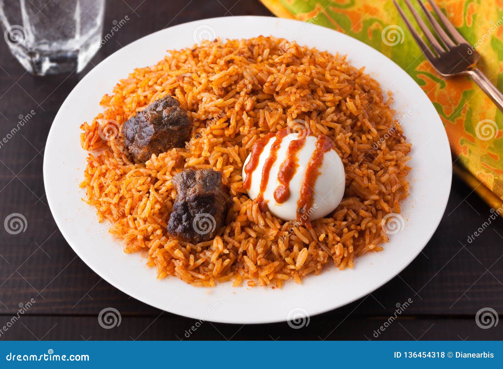 West Africa Rice Jollof With Beef And Boiled Egg Stock ...