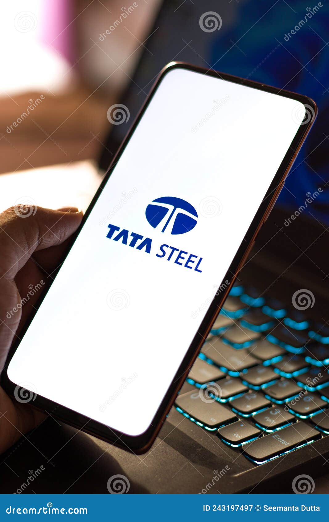 Smartphone with website of Indian steelmaking company Tata Steel