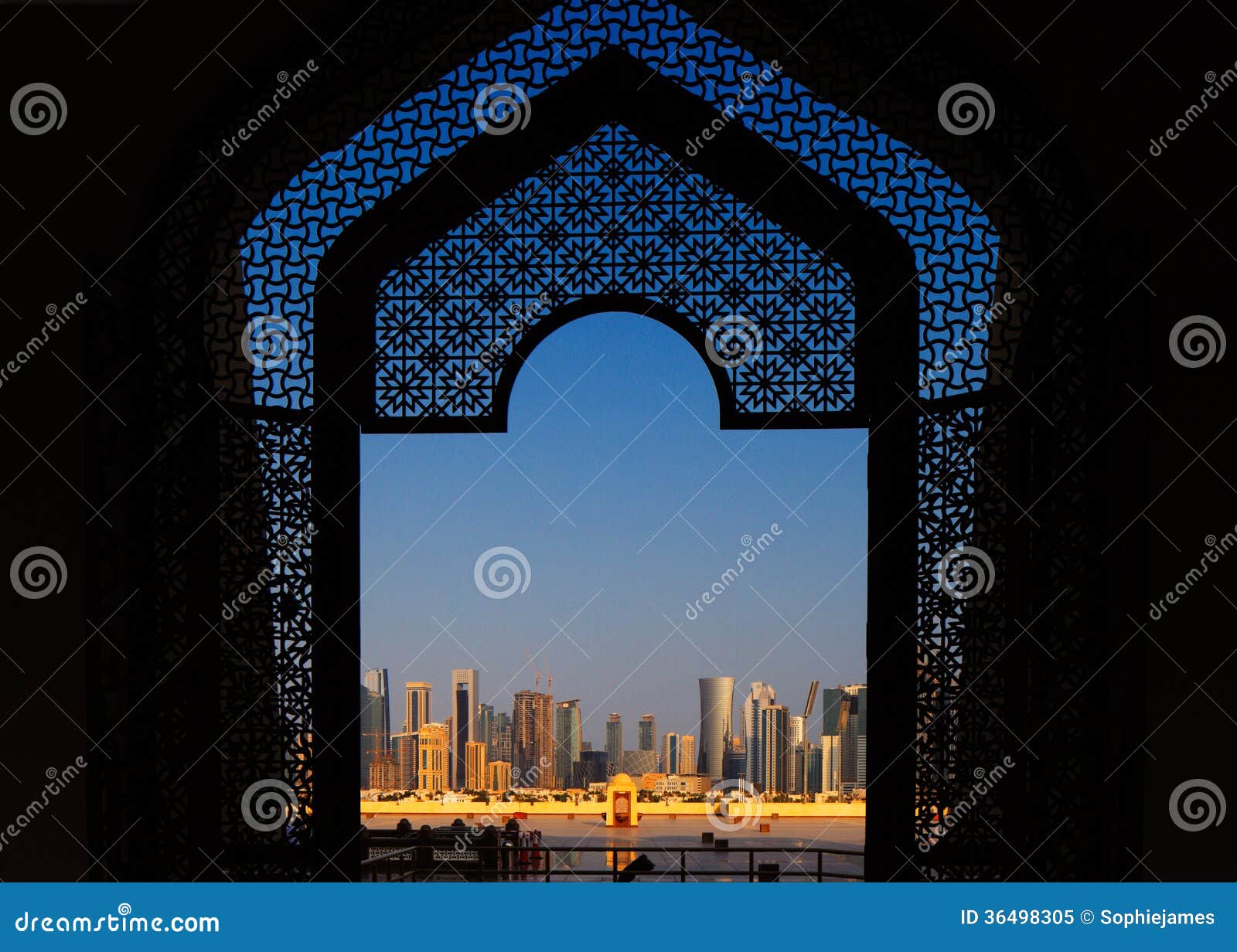 west bay city skyline as viewed from the grand mosque doha, qatar