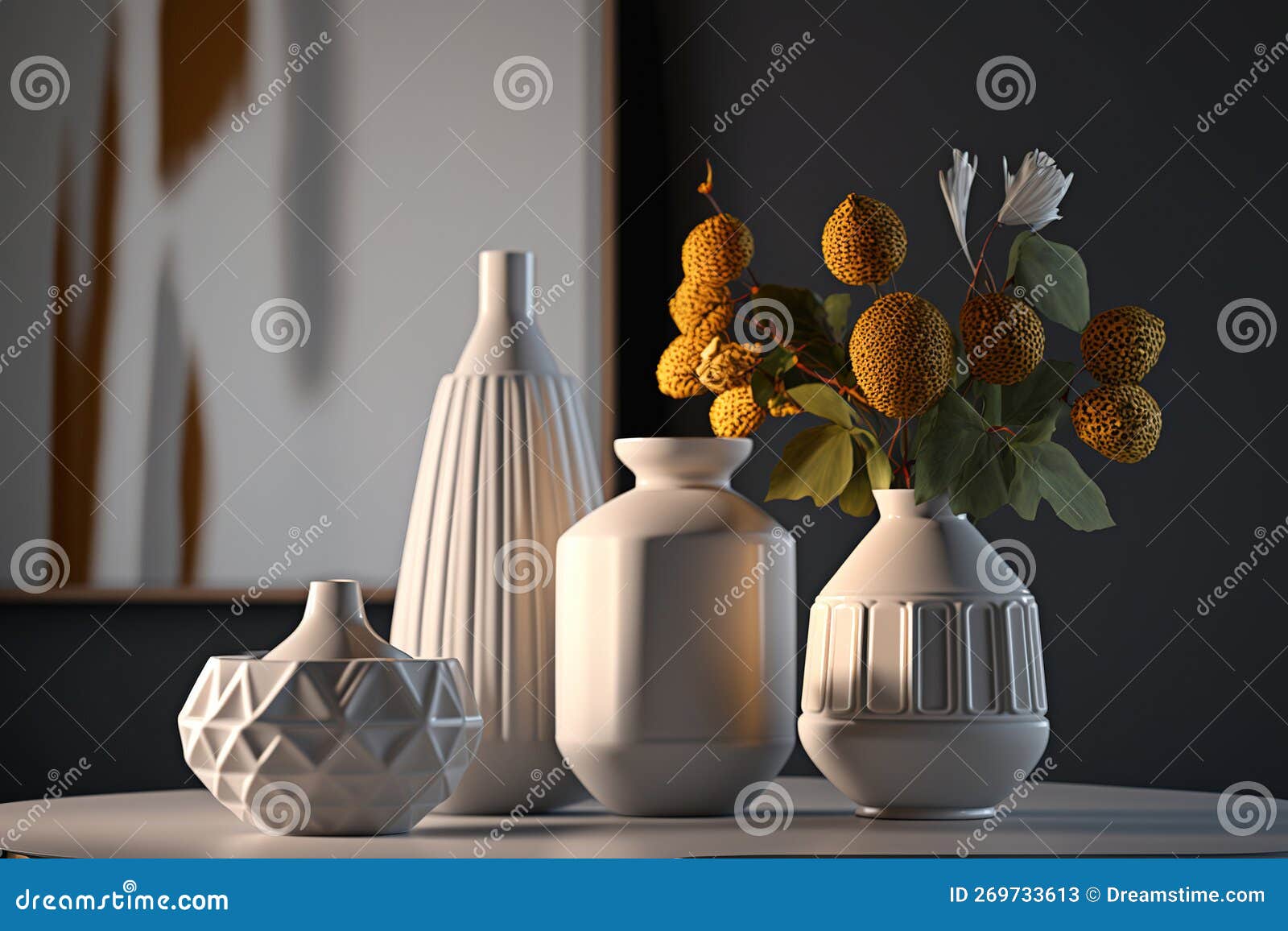 West Elm Totem Ceramic Vases in Interior, Generated by AI Stock