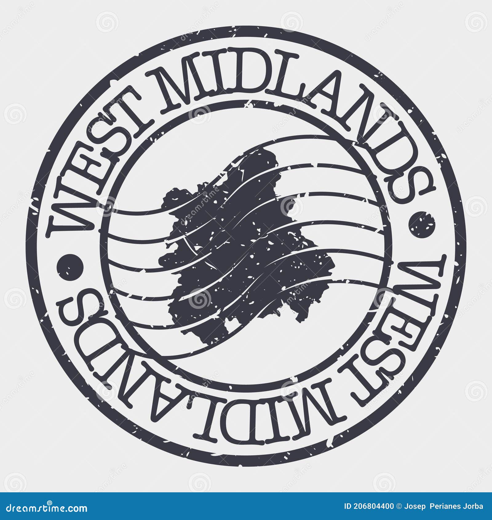 west midlands, uk stamp postal. a map silhouette seal. passport round . emblema  icon  retro travel.