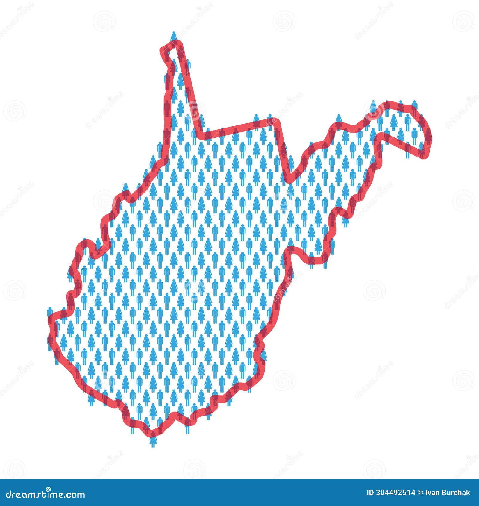 West Virginia Population Map. Stick Figures People Map. Pattern of Men