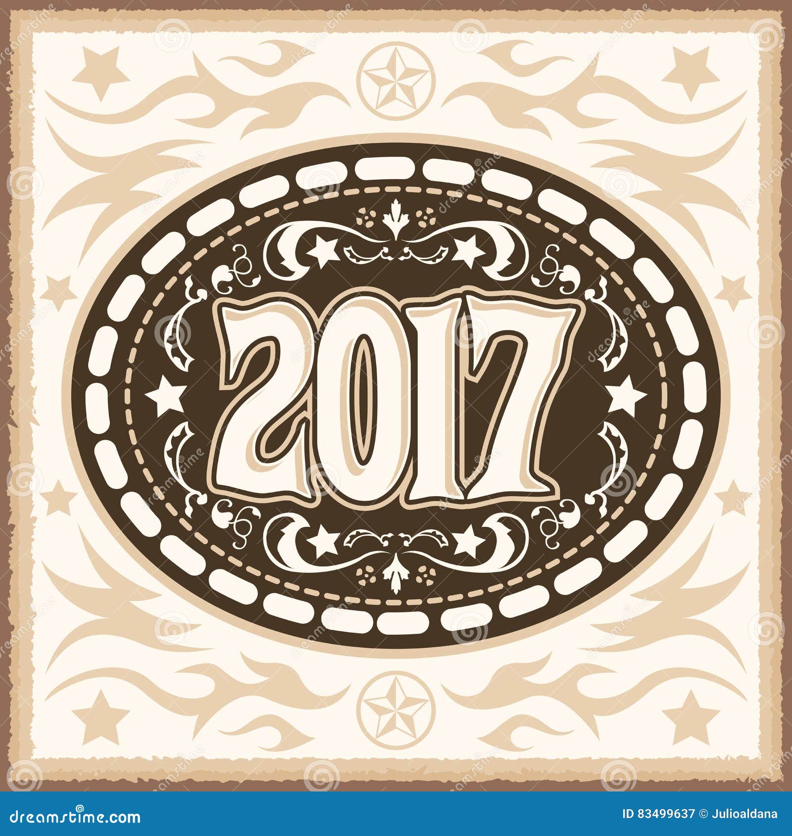 2017 Western Cowboy Belt Buckle Vector Illustration Stock Vector