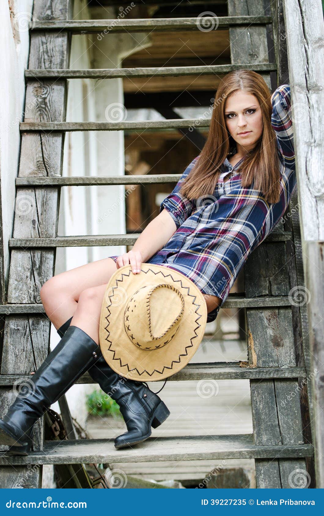 Western girl on the stairs stock image. Image of farm - 39227235