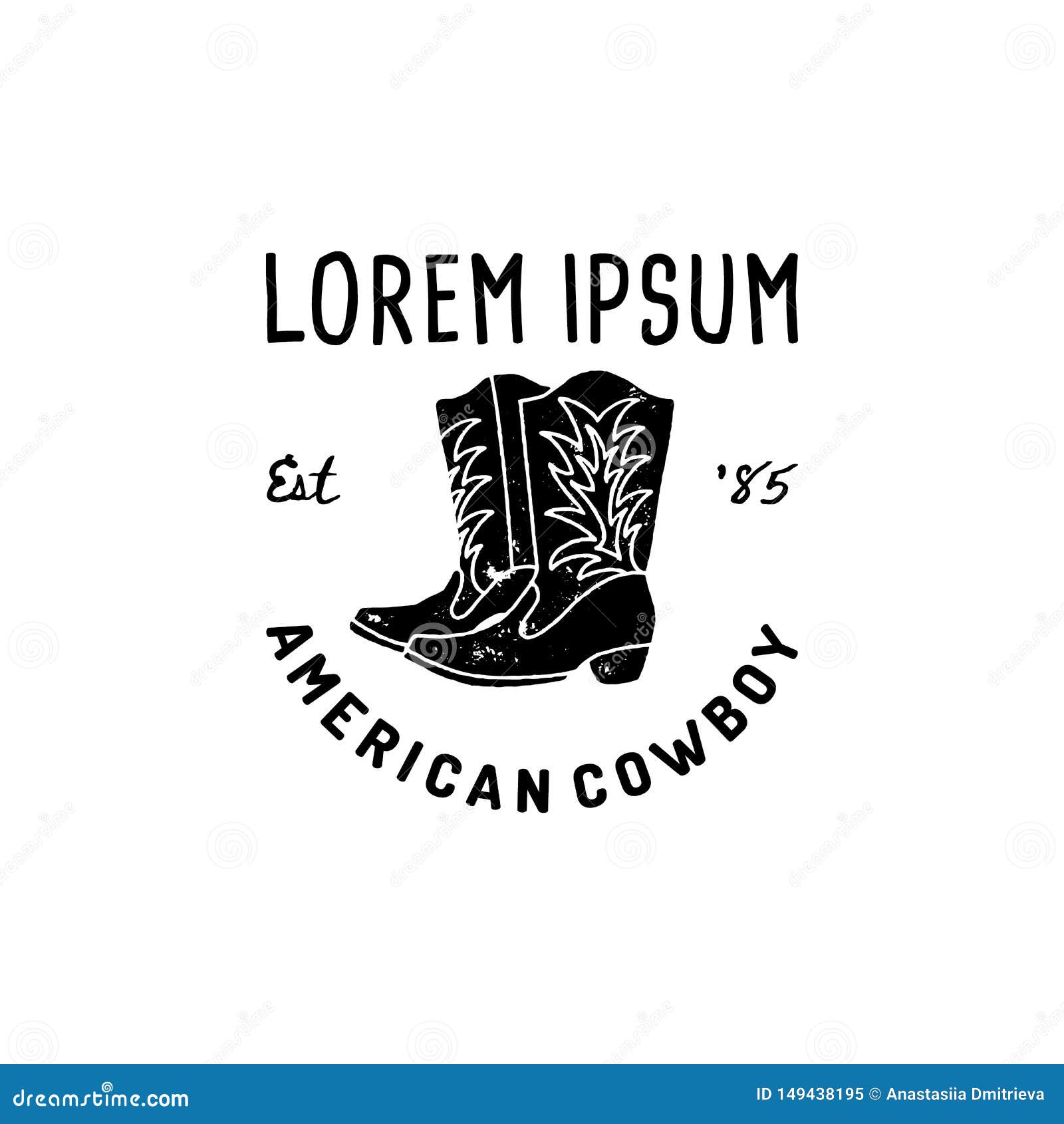 Western Logo American Cowboy Boots Hand Draw Grunge Style. Wild West ...