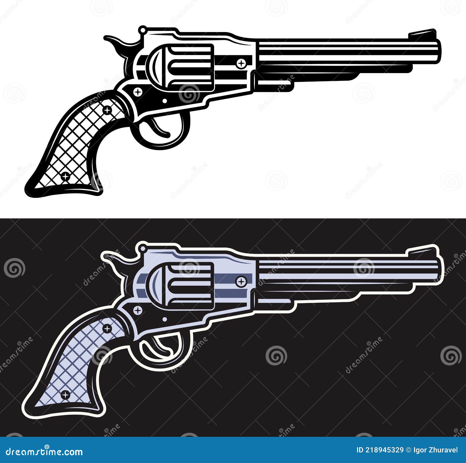 Western Cowboy Gun Pistol Revolver Woodcut Style Stock Vector