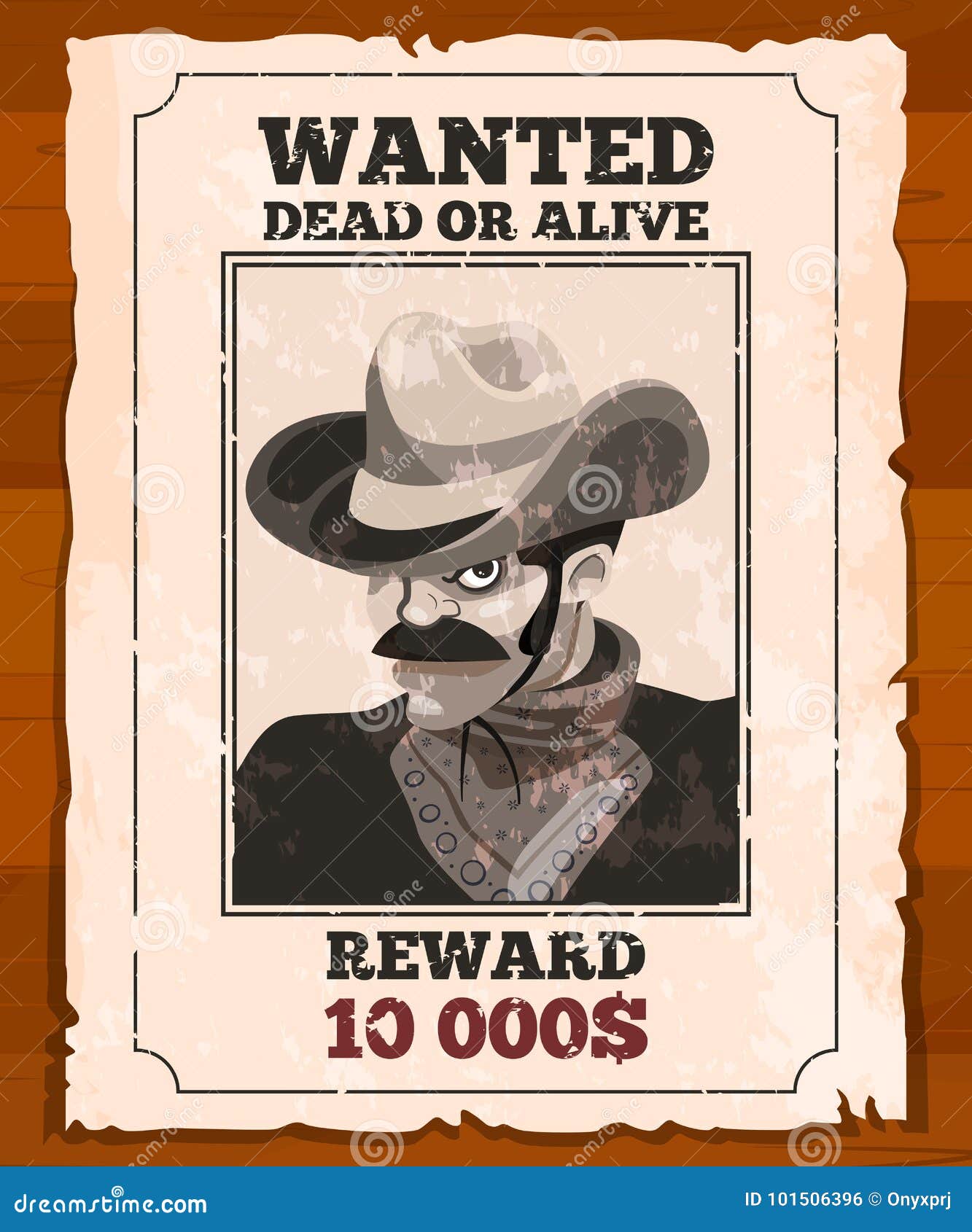 western placard on old parchment. wanted wild bandit.  poster