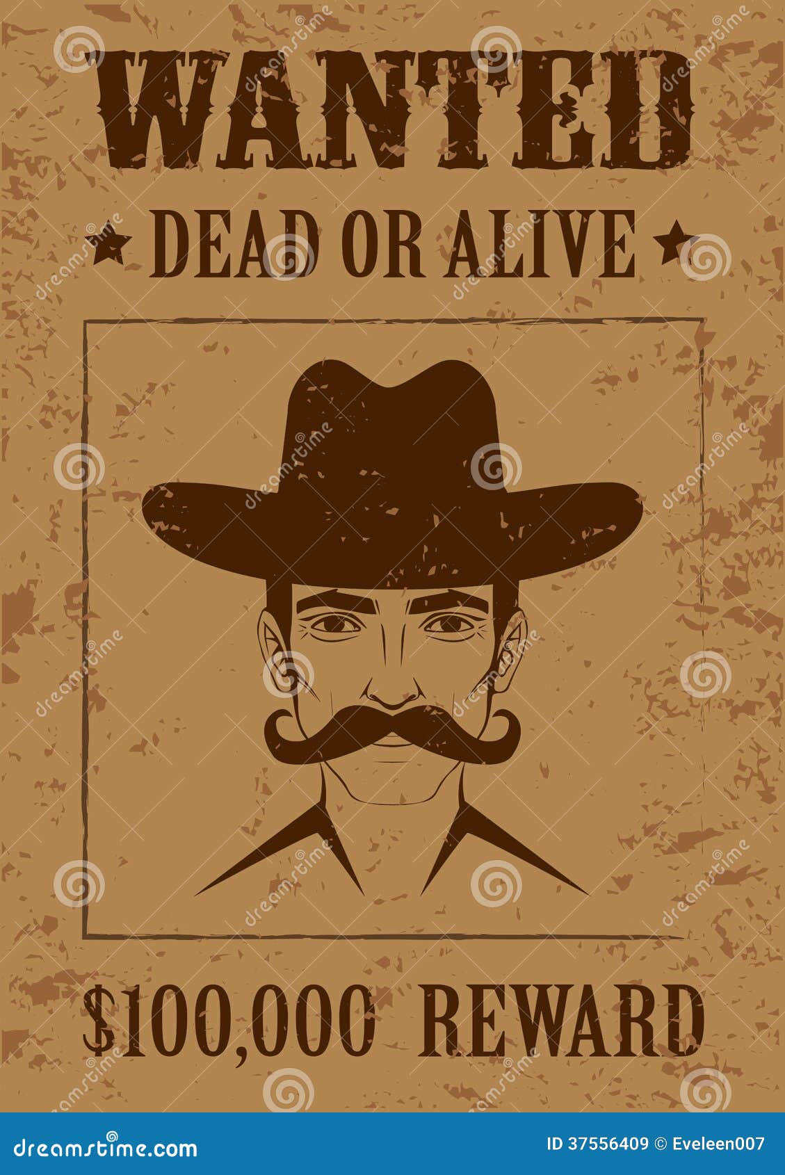 Wanted Dead Or Alive Blank Poster Template Cartoon Vector