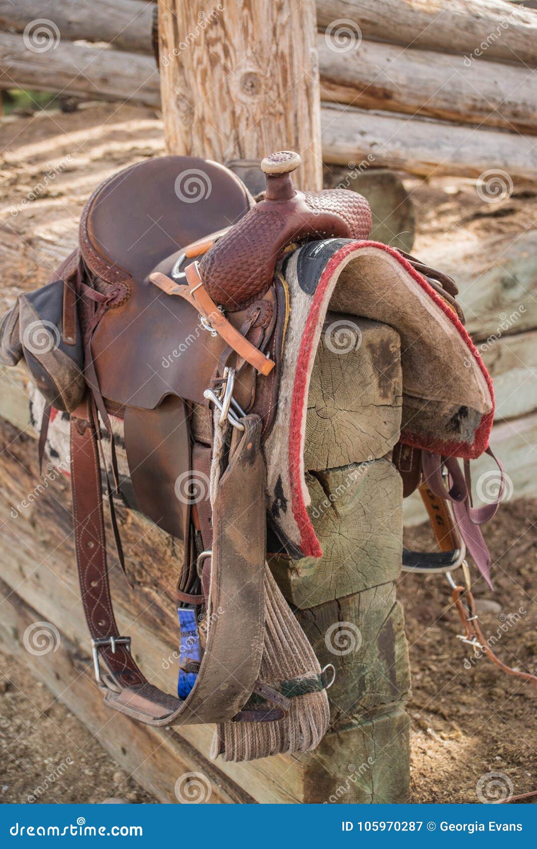 western riding saddle and horse blanket