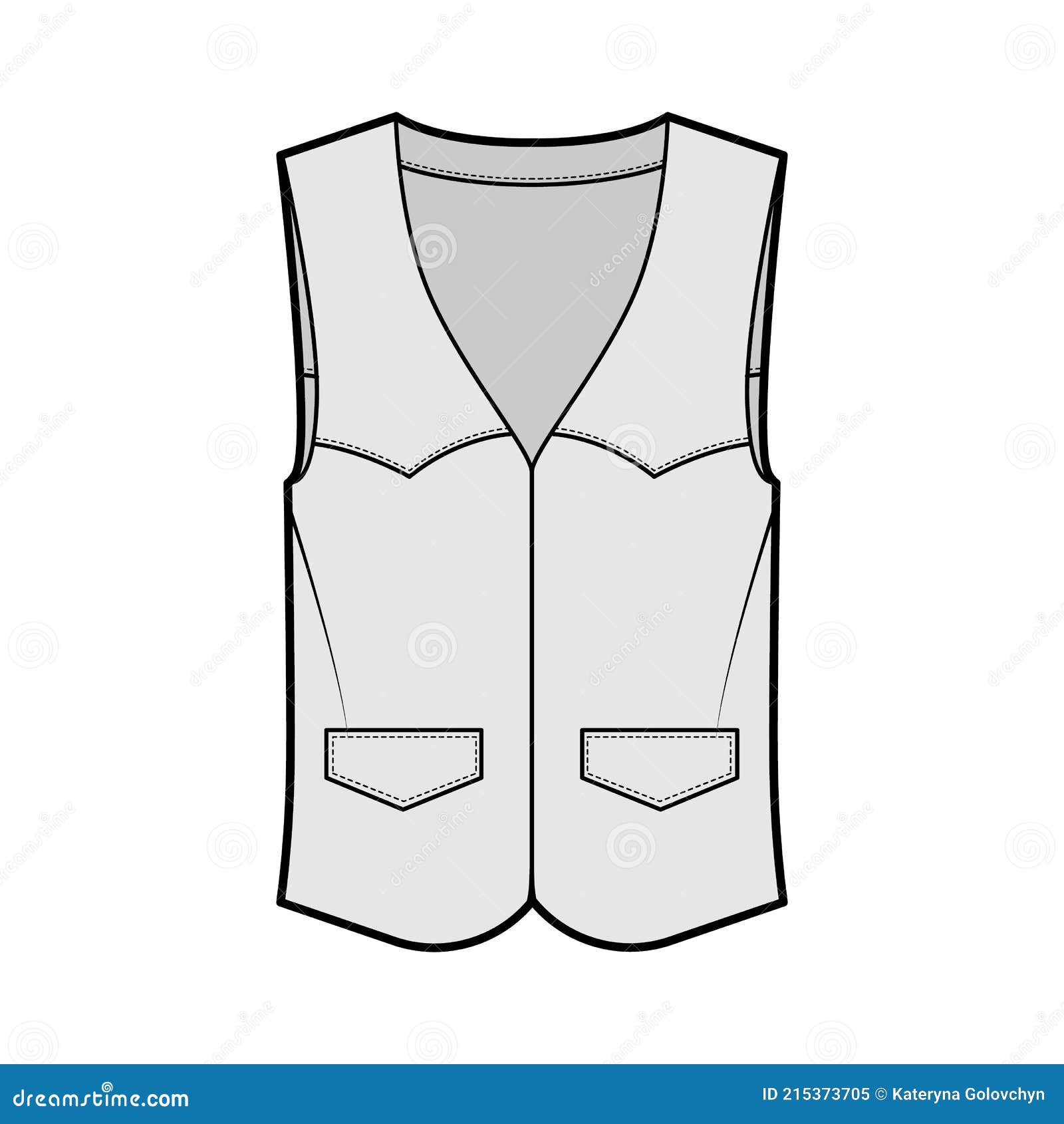 Western Vest Waistcoat Technical Fashion Illustration with Sleeveless ...
