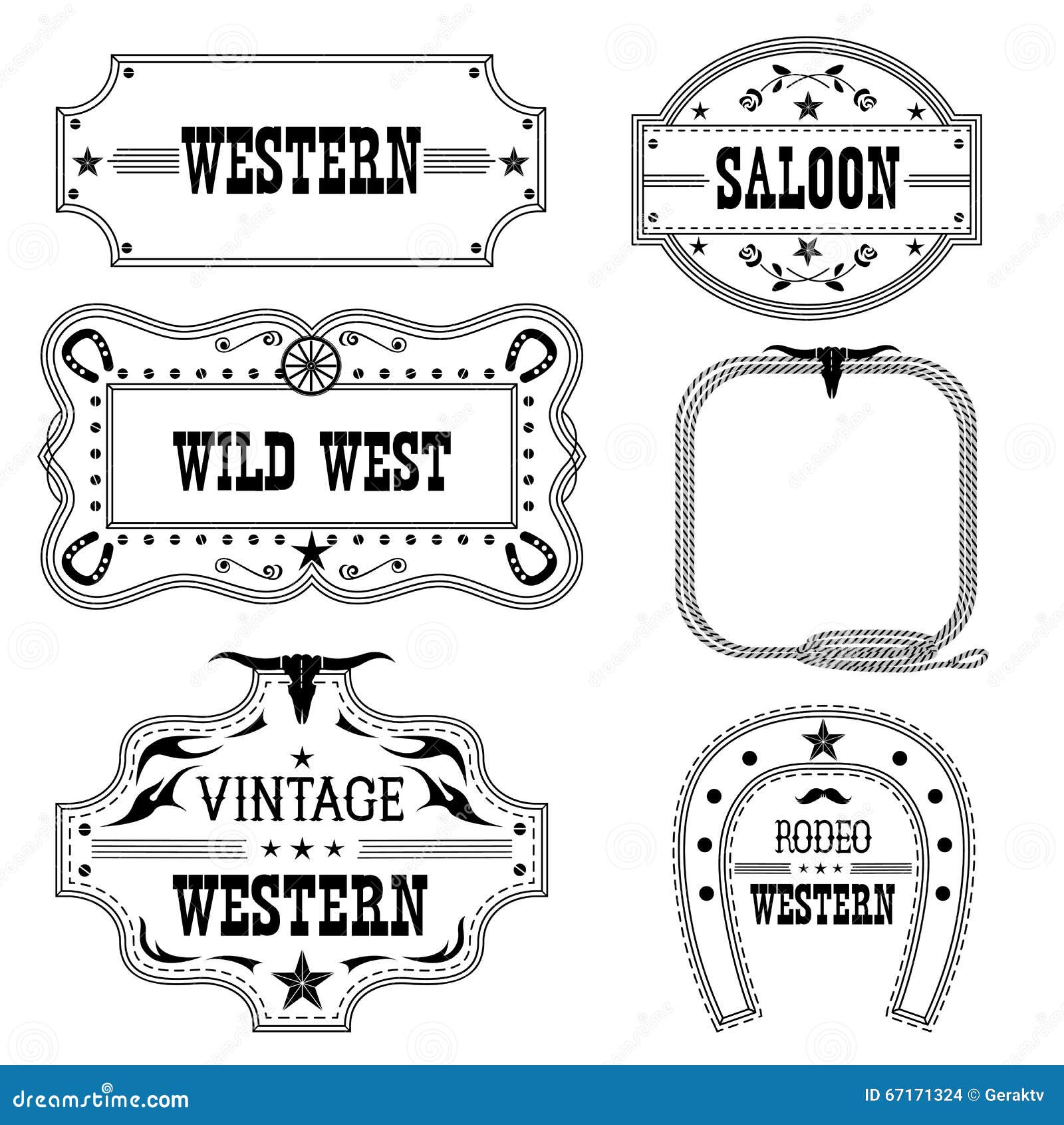 Download Western Vintage Labels Isolated On White For Design Stock ...