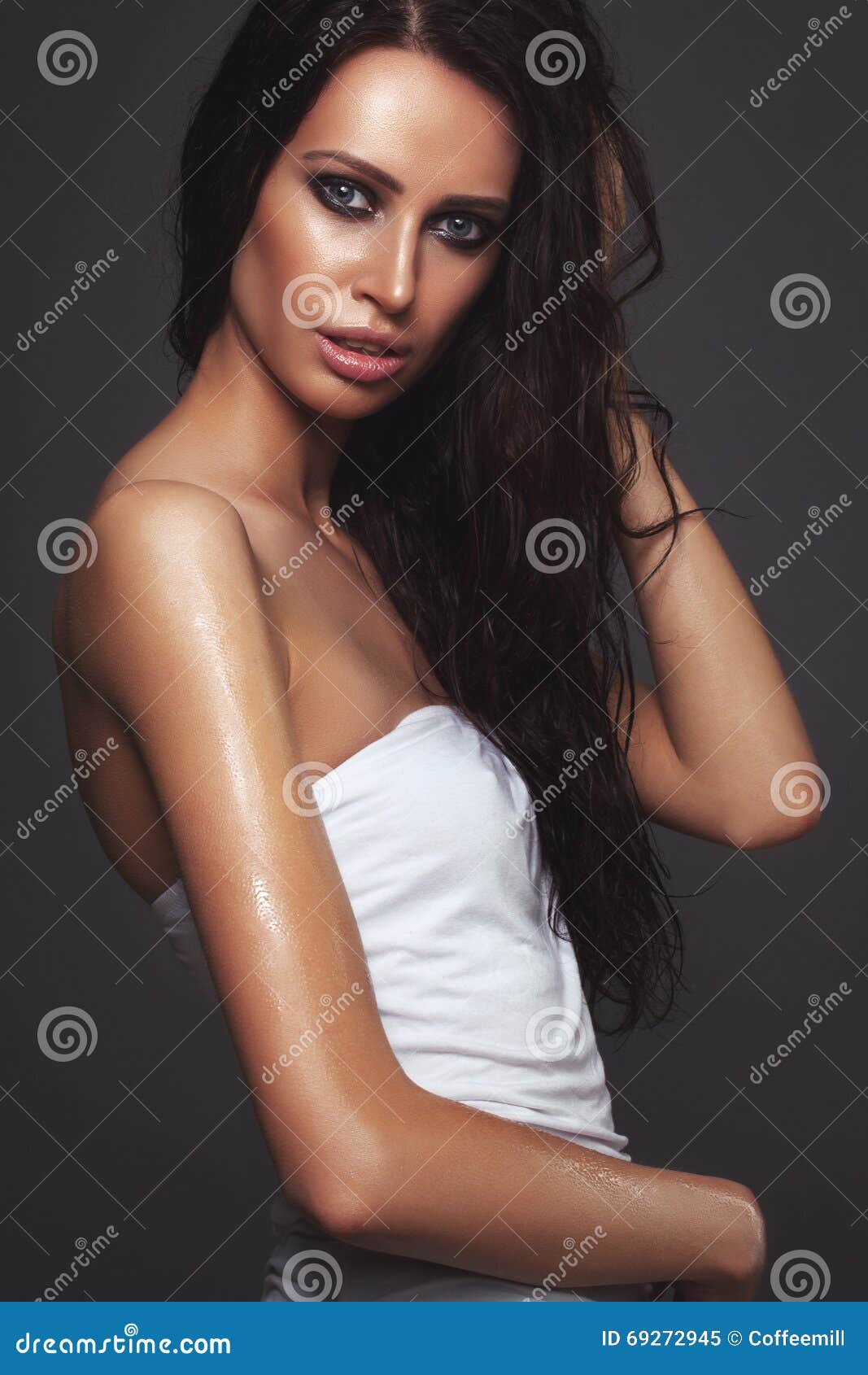 Wet Beauty Portrait Stock Image Image Of Brunette Glare 69272945