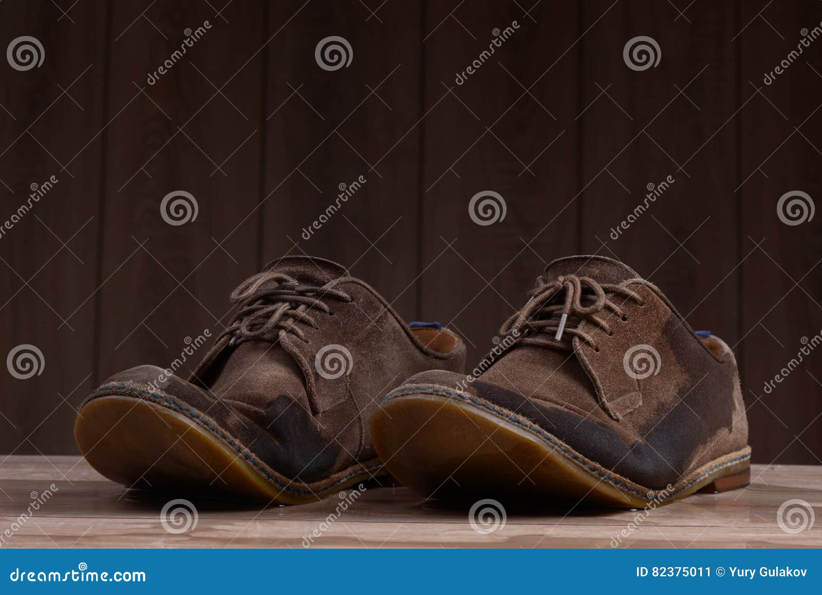 Wet Brown Suede Shoes with Brown Laces. Stock Image - Image of store ...