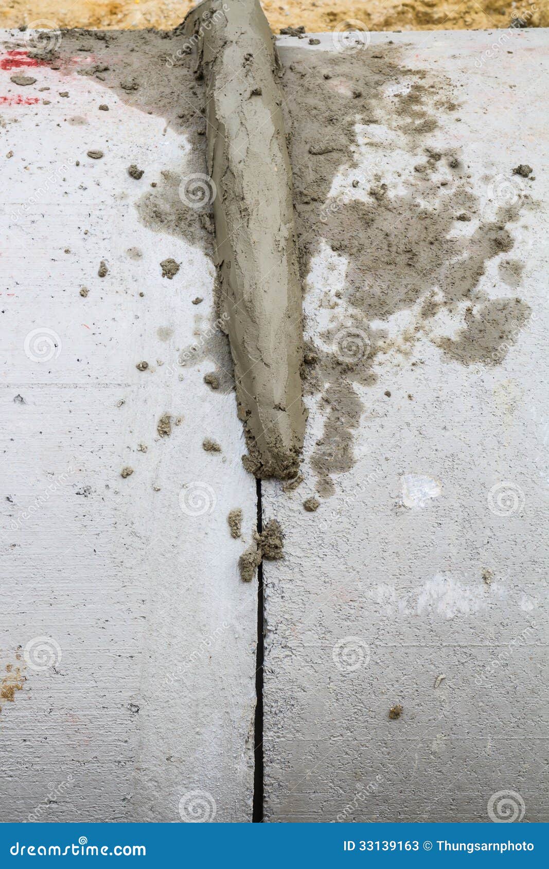 Wet Cement on the Joint of Drainage Pipe Stock Image Image of