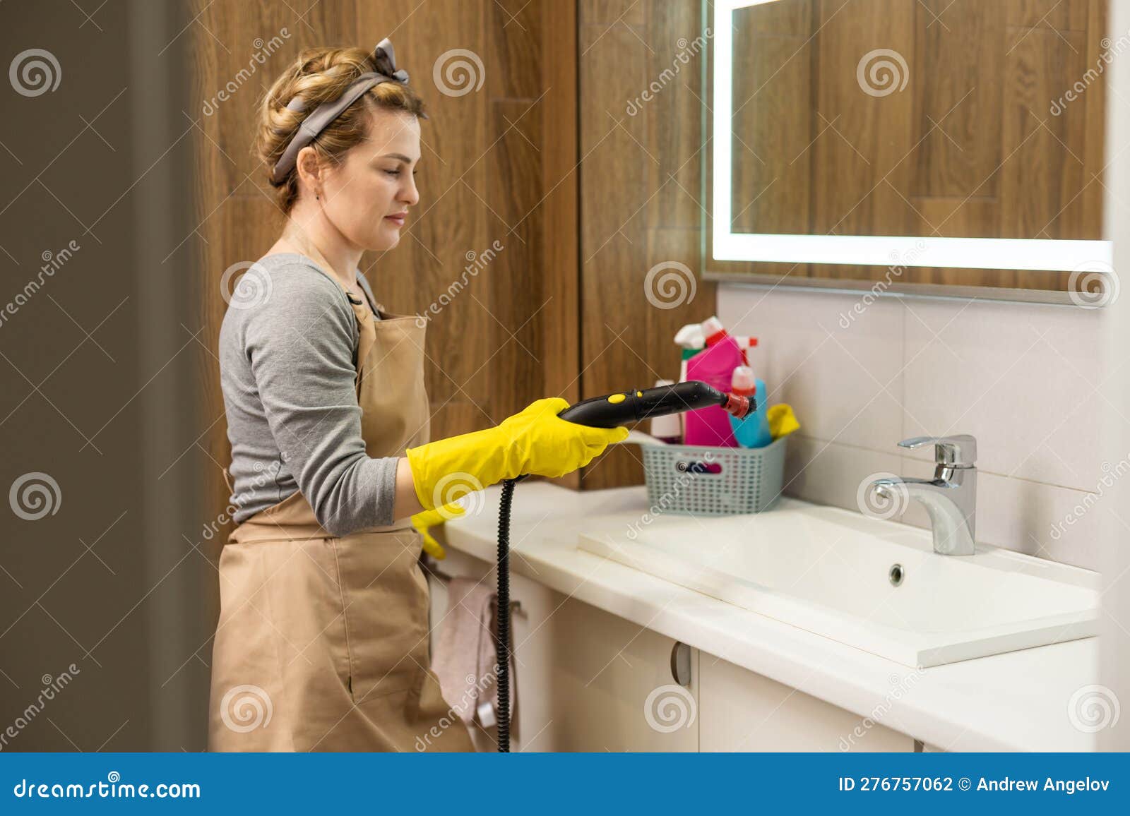 Wet Cleaning the Bathroom with a Steam Cleaner Stock Photo - Image of ...