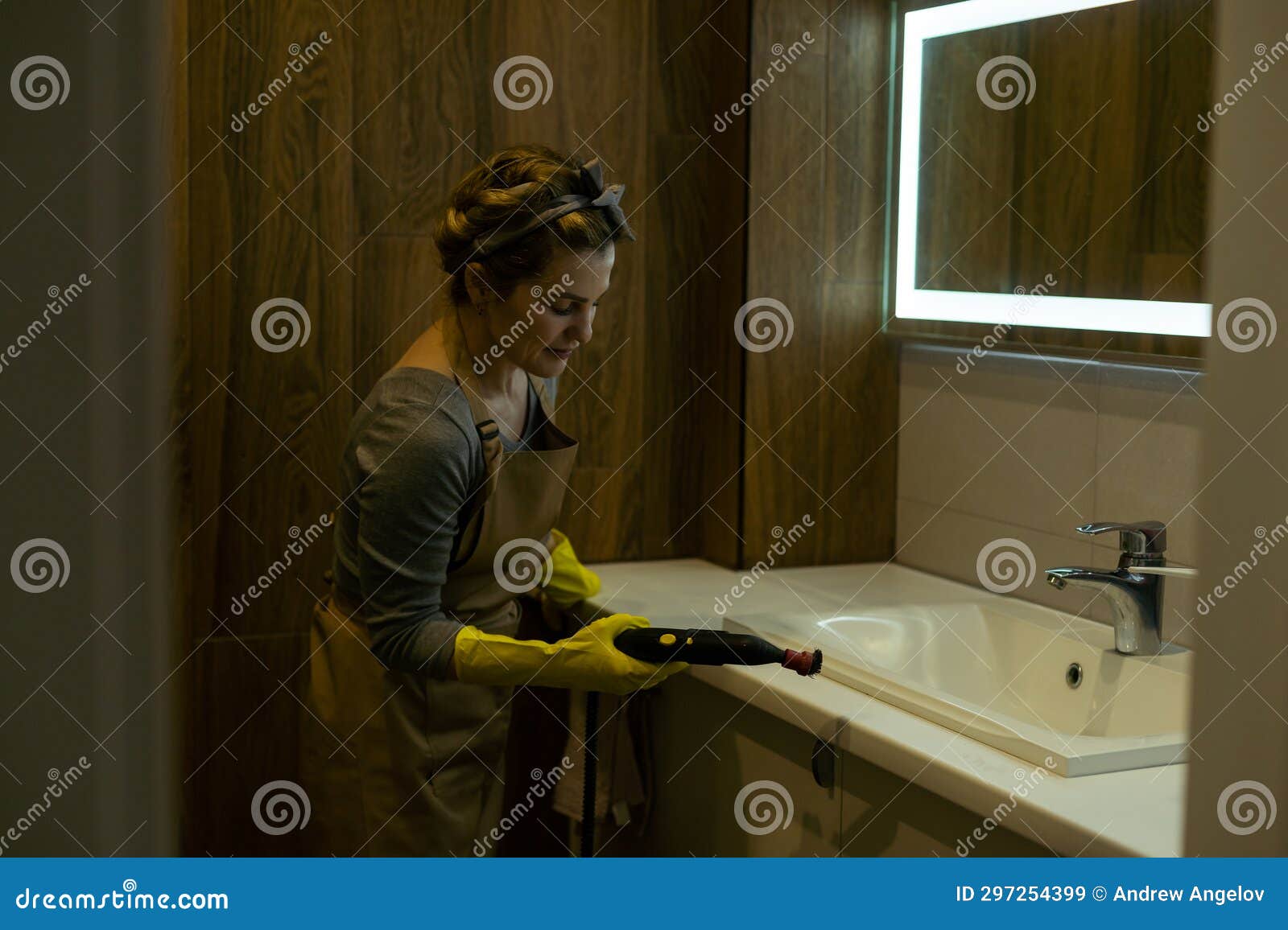 Wet Cleaning the Bathroom with a Steam Cleaner Stock Image - Image of ...