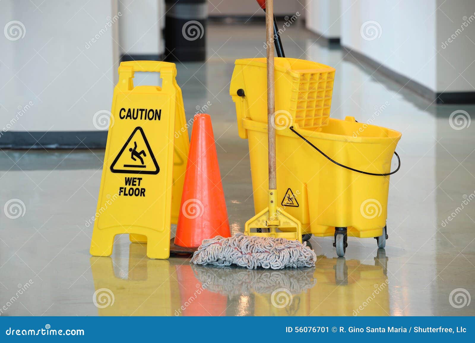 wet floor sign with mop