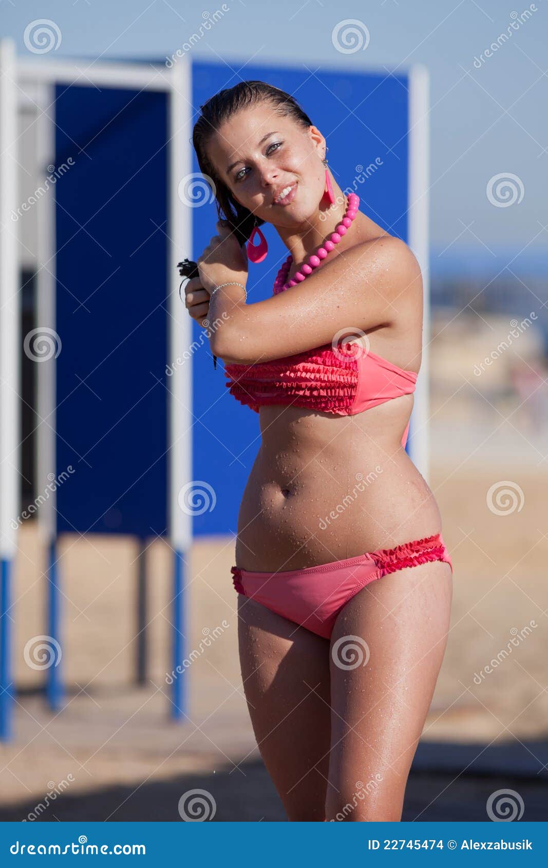 Wet Girl Bikini On Open Air Stock Photo 85670233