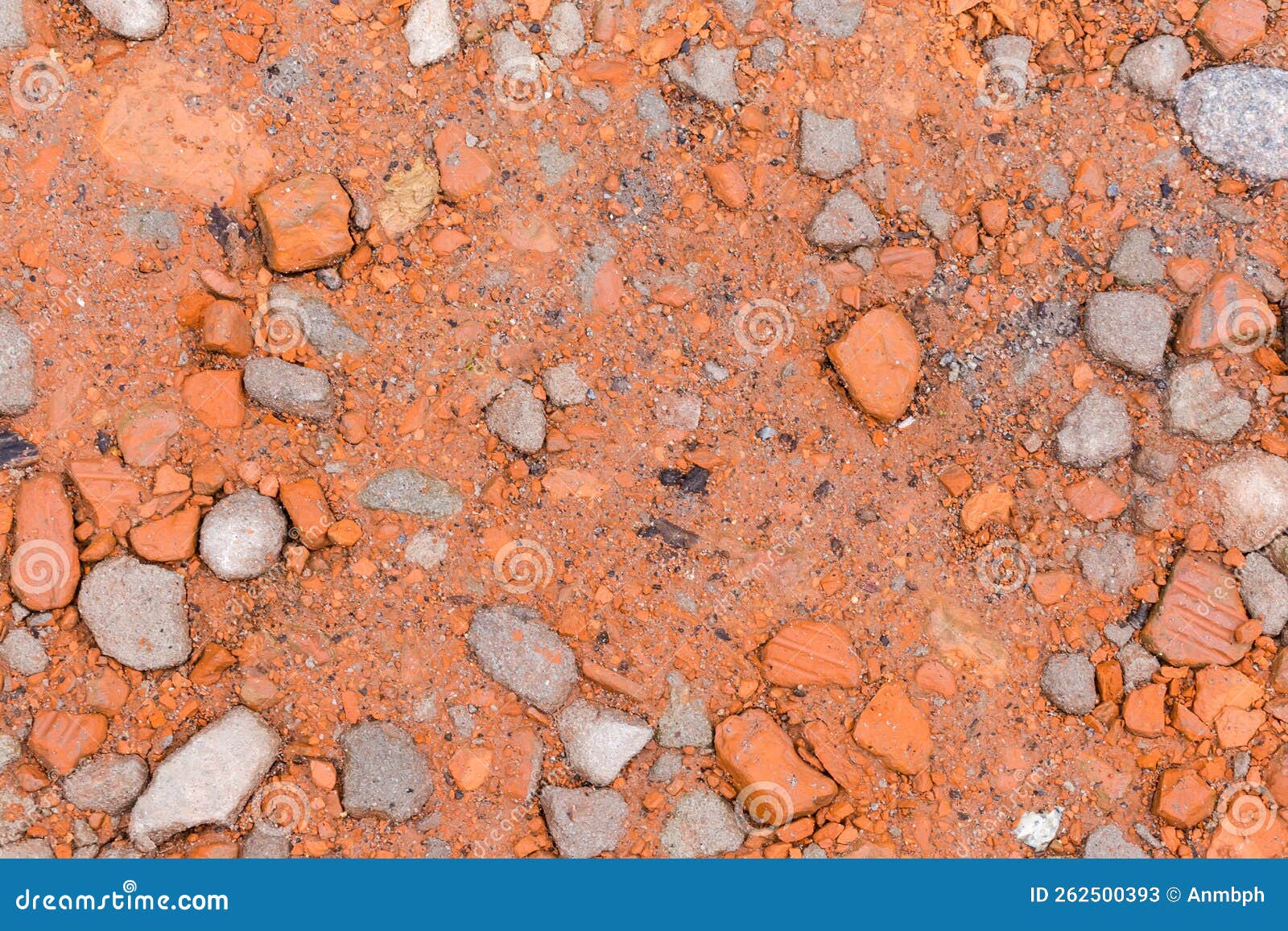 Wet Ground Section Covered with Sand, Crushed Concrete and Bricks Stock
