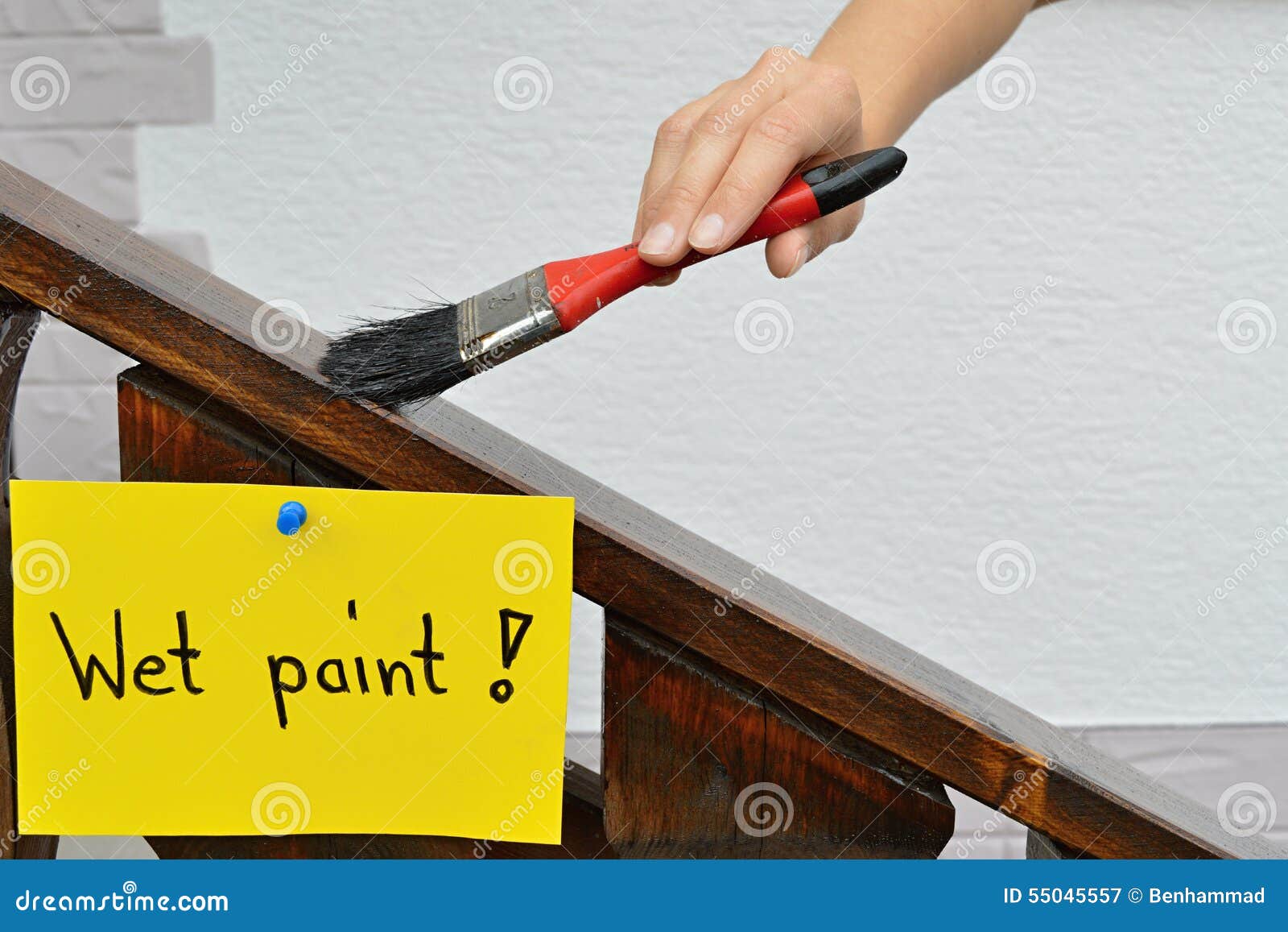 Wet paint sign stock image. Image of sign, caution, handrail 55045557