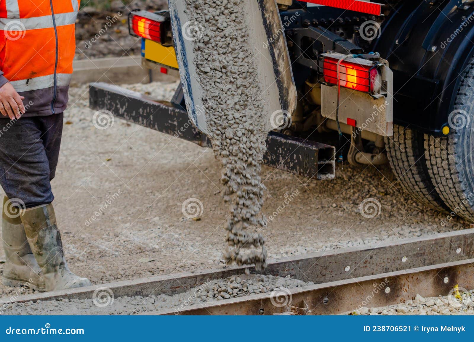 Wet Ready Mix Concrete Delivered on Construction Site and Discarged of