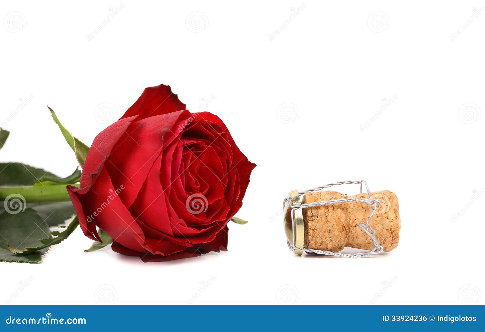 Wet red rose and a cork stock photo. Image of sparkling 33924236