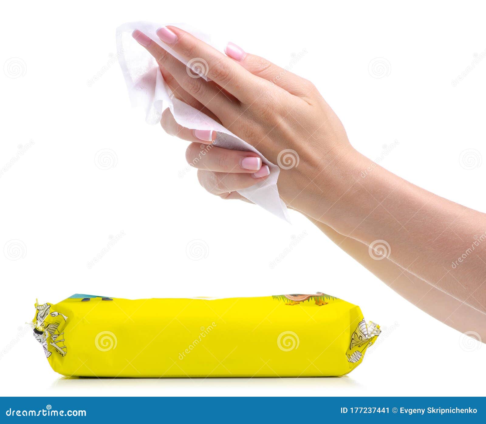 Wet wipes in hands pack stock image. Image of bathroom 177237441