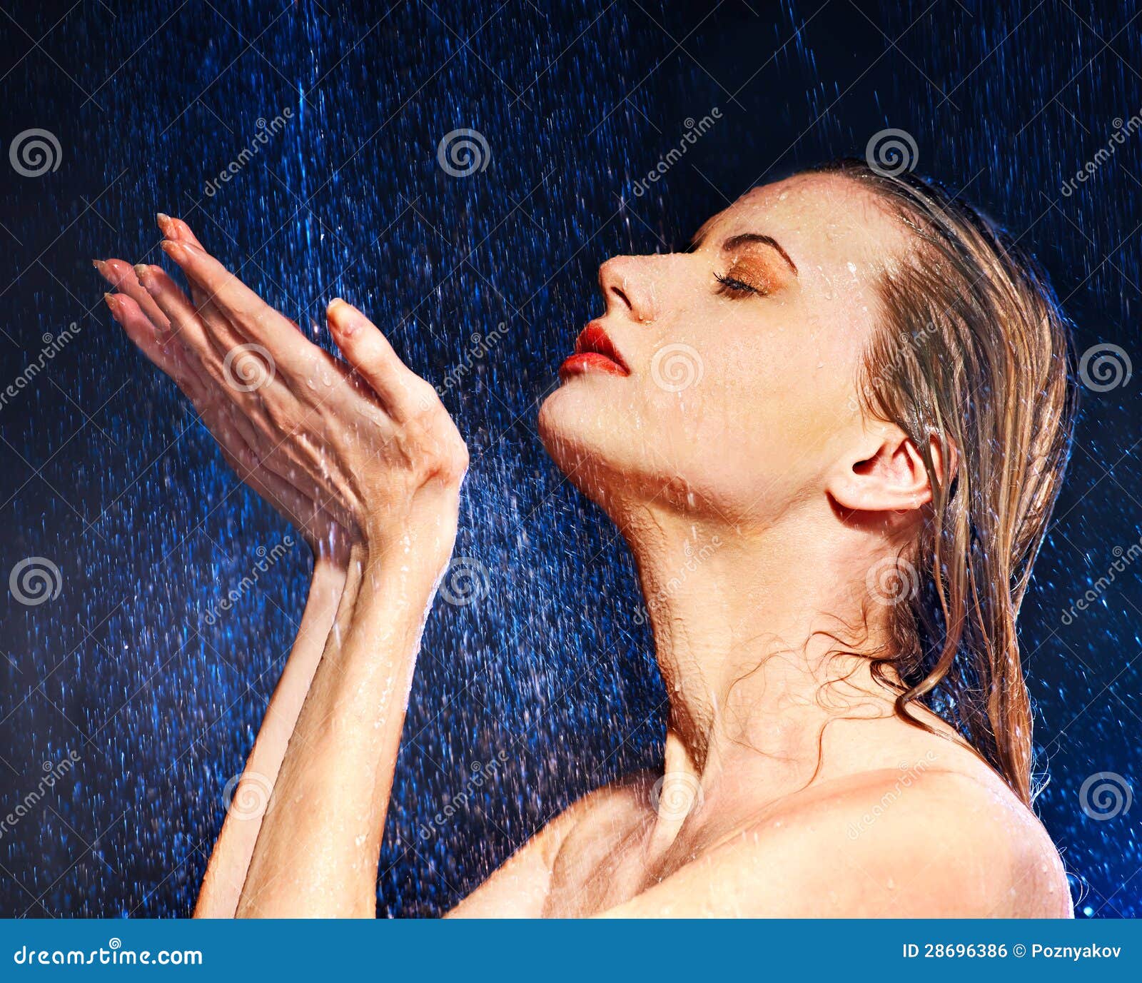 Wet Woman Face with Water Drop. Stock Photo Image of makeup