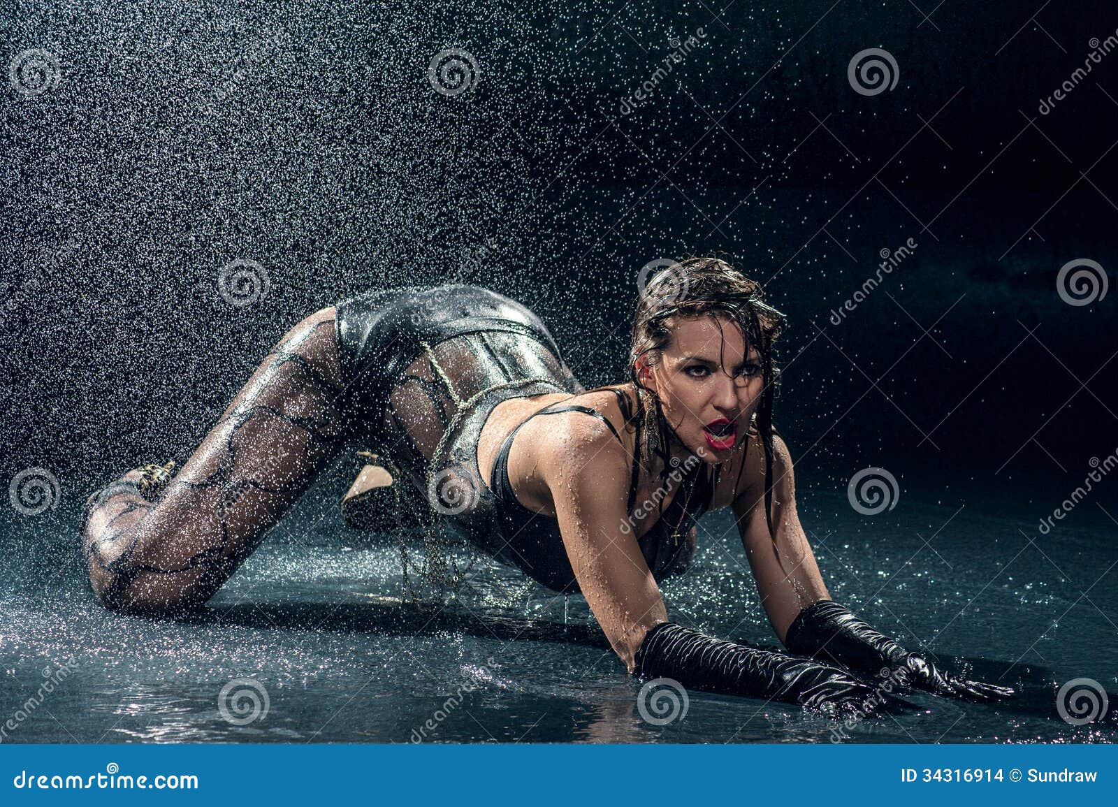 Wet Woman in Underwear Dancing Stock Photo Image of attractive
