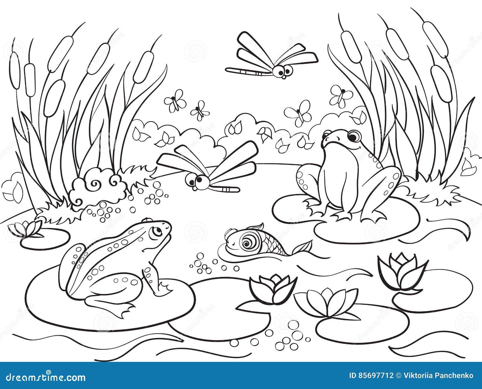 Wetland Landscape with Animals Coloring Vector for Adults Stock ...