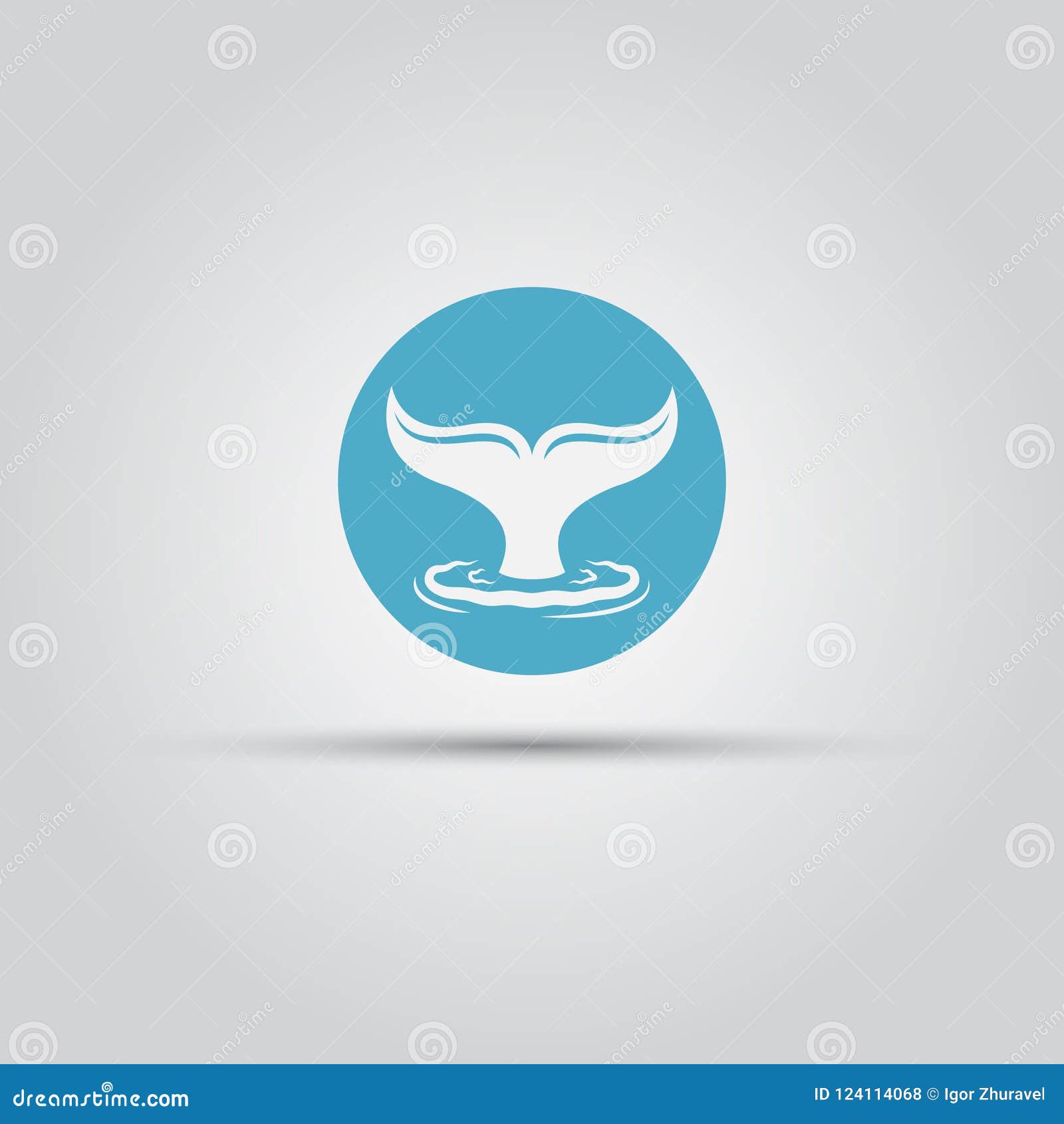 whale tail and water splash  round flat icon