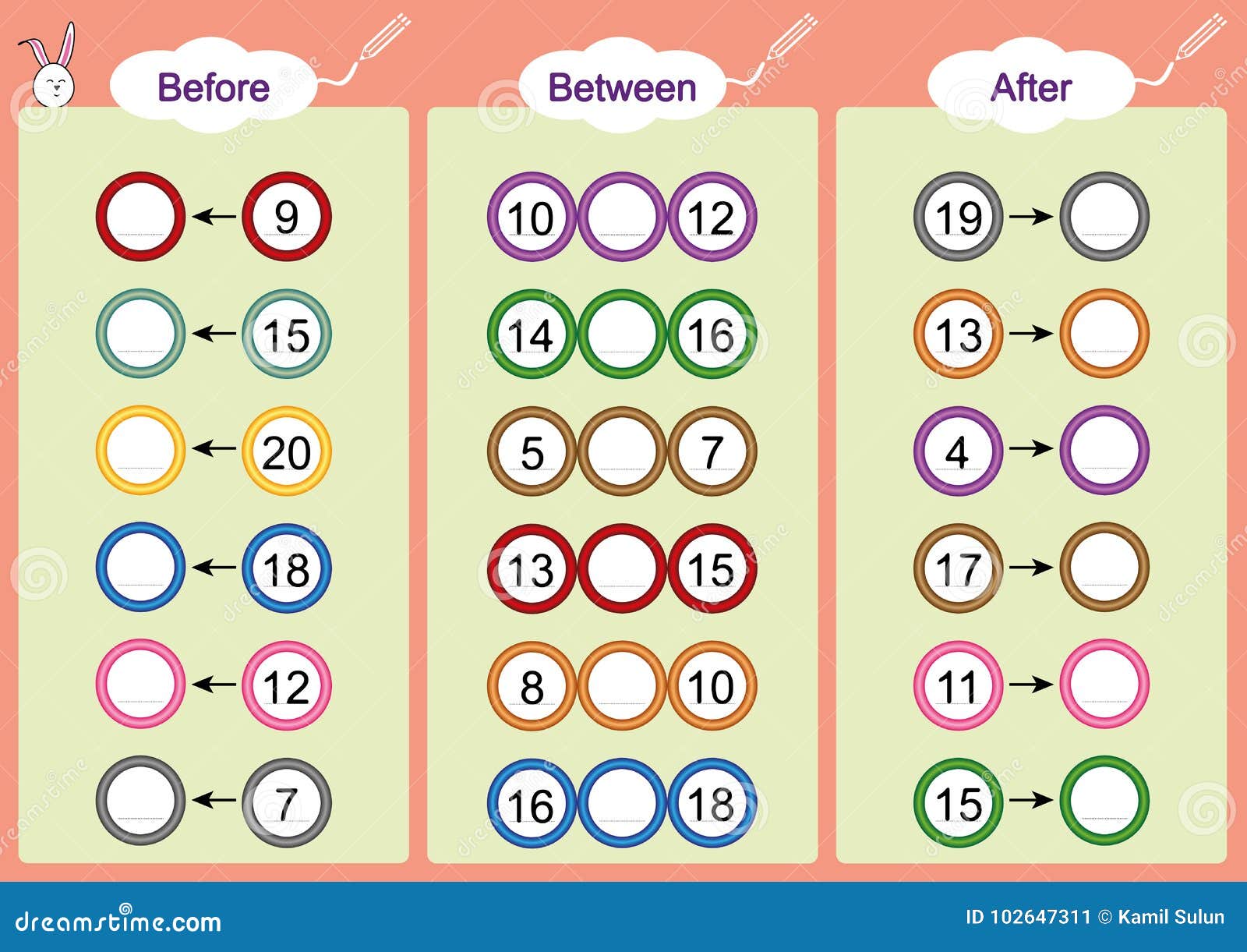 what comes before-between and after, math worksheets for kids
