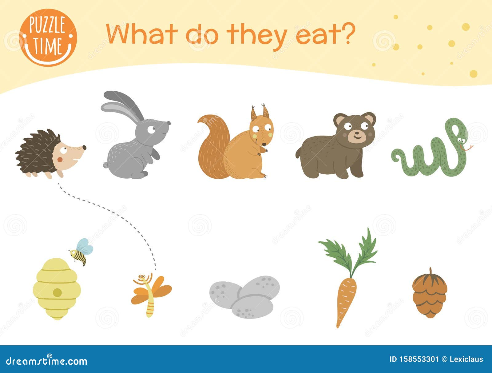 What Do they Eat. Matching Activity for Children with Animals and Food they  Eat Stock Vector - Illustration of hand, character: 158553301