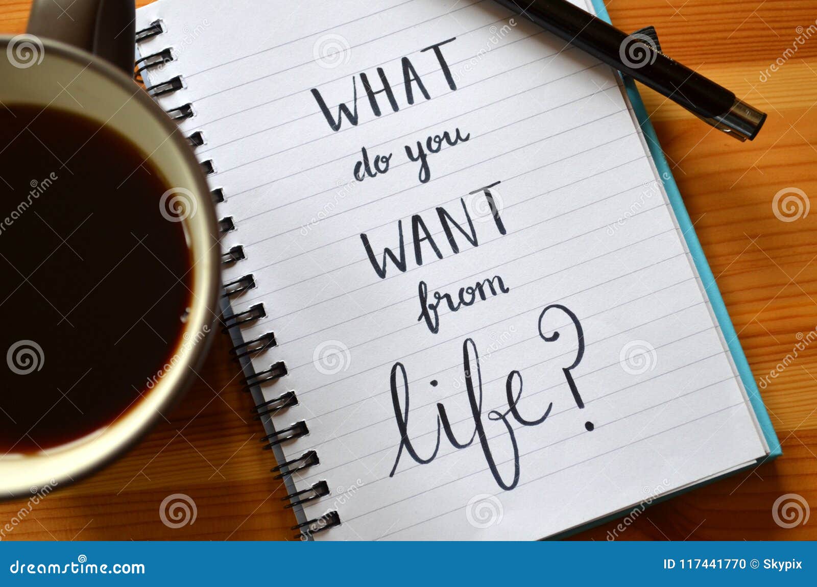 `what do you want from life?` hand-lettered in notebook