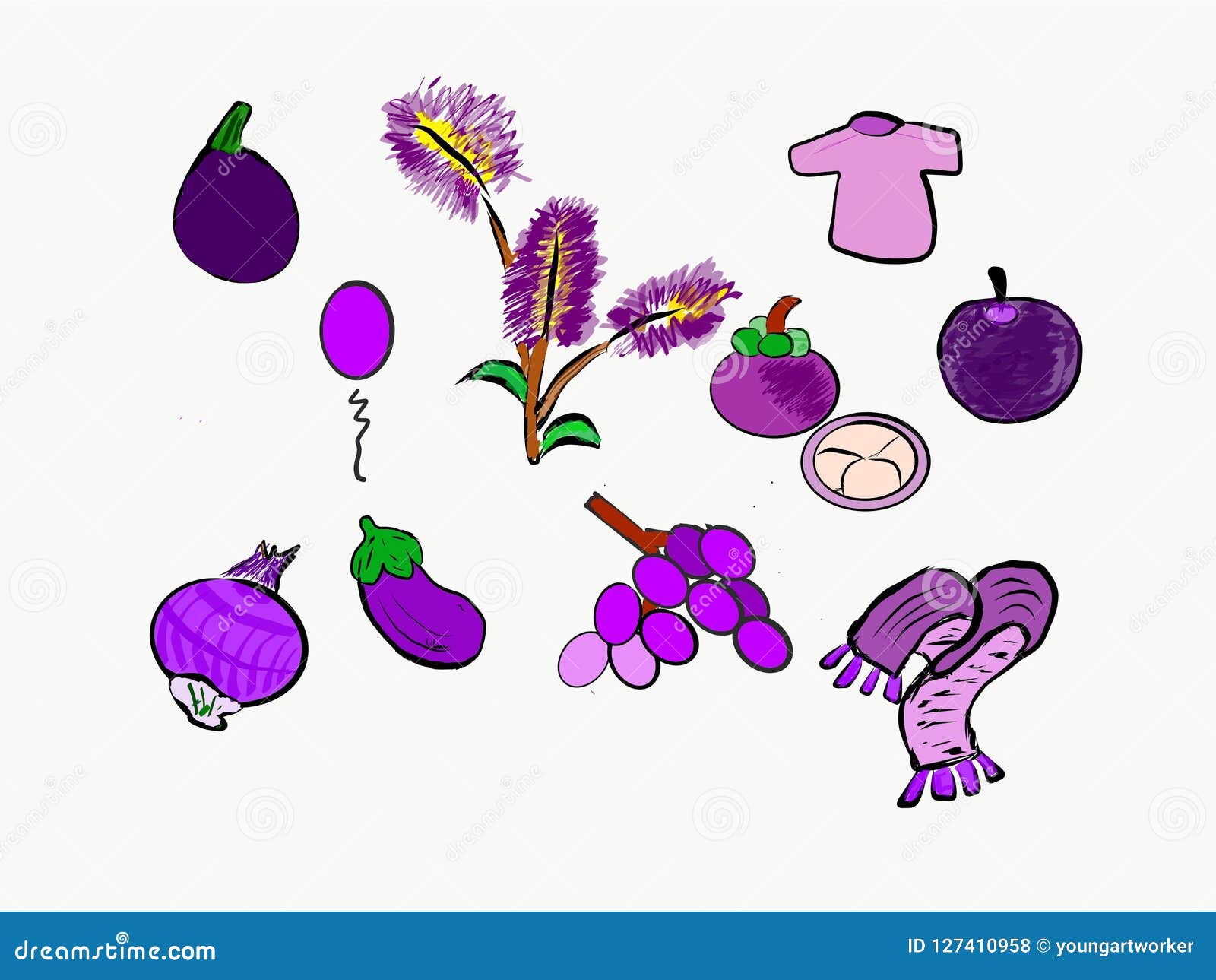 What Kind of Things are the Color Prune Plum Eggplant Onion Grapes Scarf Balloon Nature Life Art Stock Illustration - Illustration of nature, purple: 127410958
