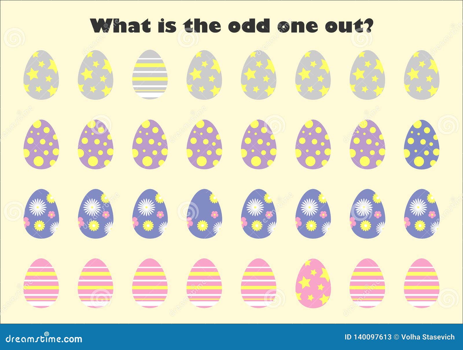 What is the Odd One Out for Children, Easter Eggs in Cartoon Style, Fun  Education Game for Kids, Preschool Worksheet Activity, Stock Illustration -  Illustration of cute, game: 140097613