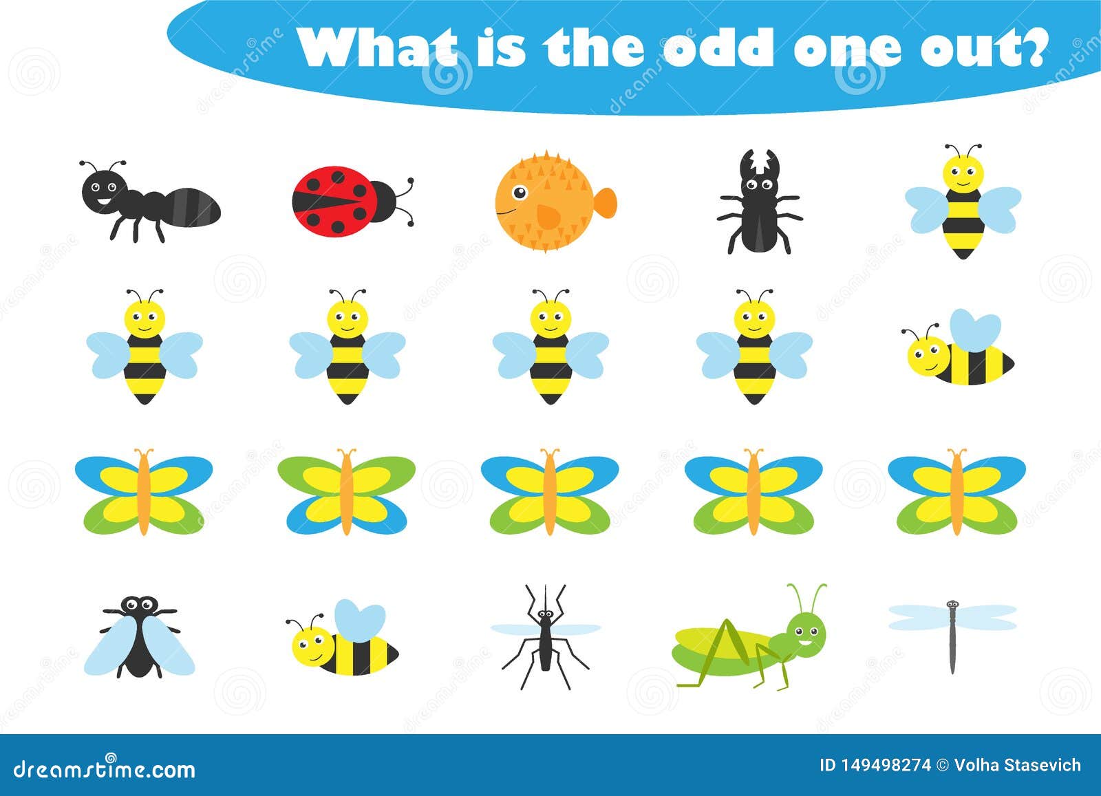 What is the Odd One Out for Children, Insects Theme in Cartoon Style, Fun  Education Game for Kids, Preschool Worksheet Activity, Stock Illustration -  Illustration of insect, children: 149498274