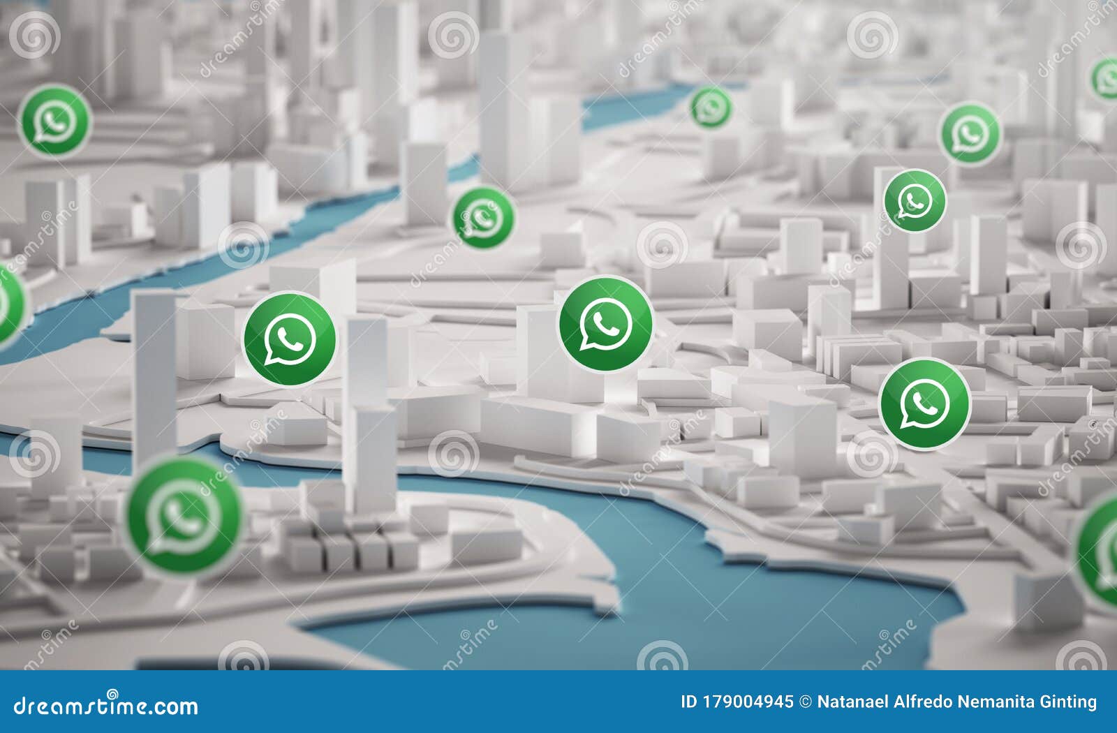 Whatsapp Icon Over Aerial View Of City Buildings 3d Rendering Editorial