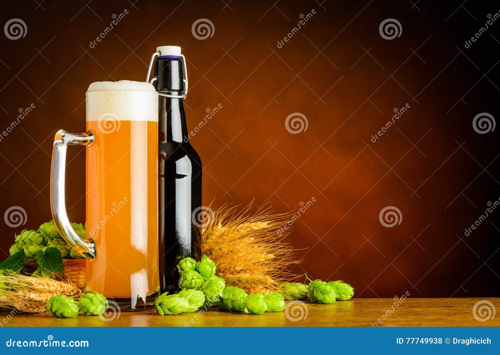 Wheat Beer and Brewing Ingredients with Copy Space Stock Photo Image