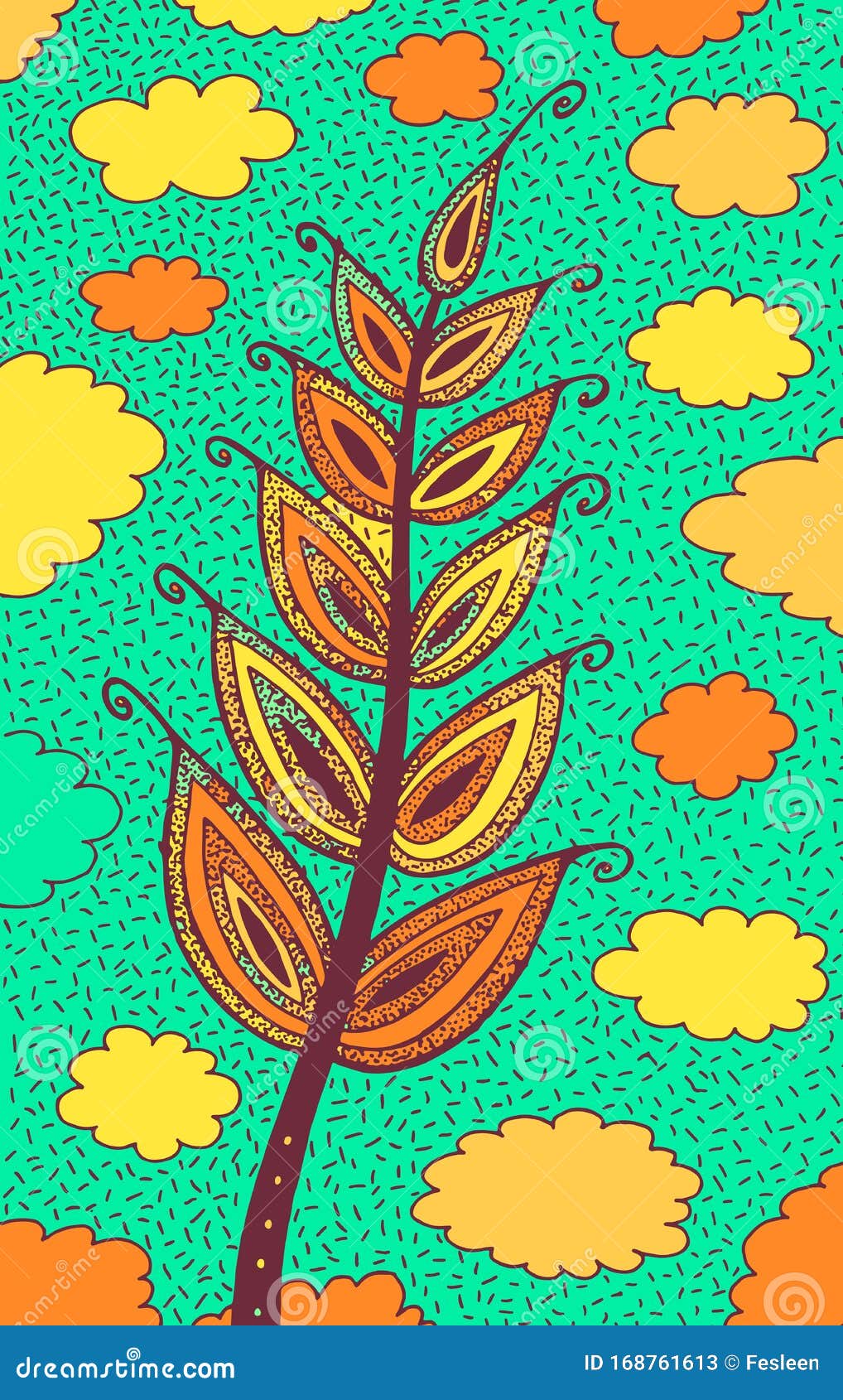 wheat - floral . colorful plant drawing. graphic psychedelic multicolored line art.  artwork