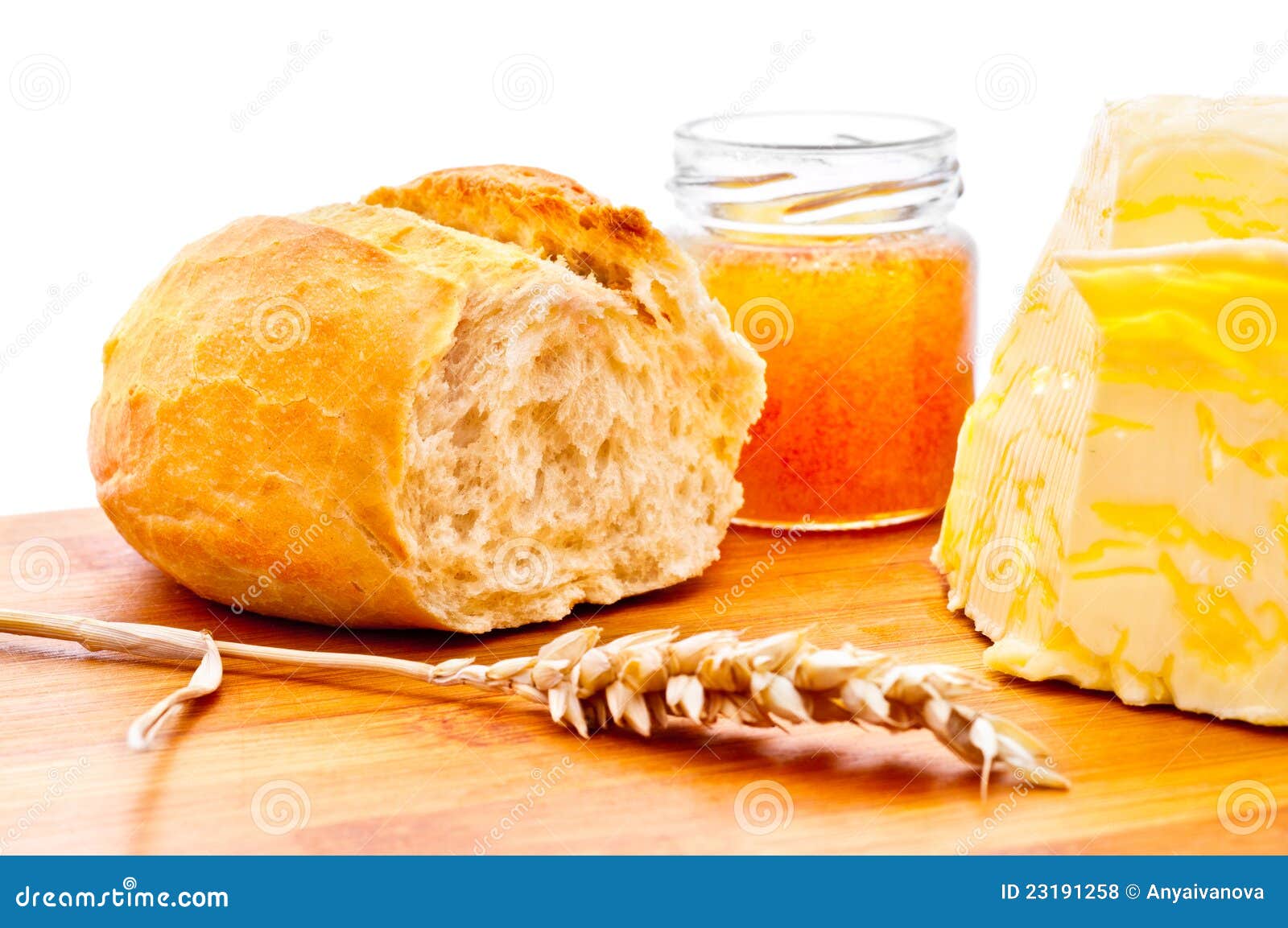 Wheat Roll, Butter and Honey Stock Photo Image of crusty, board 23191258