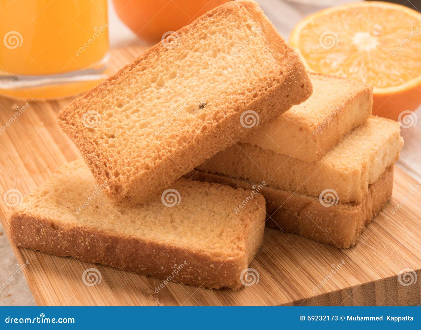 Wheat Rusk in a Wooden Panel with Orange Stock Image Image of