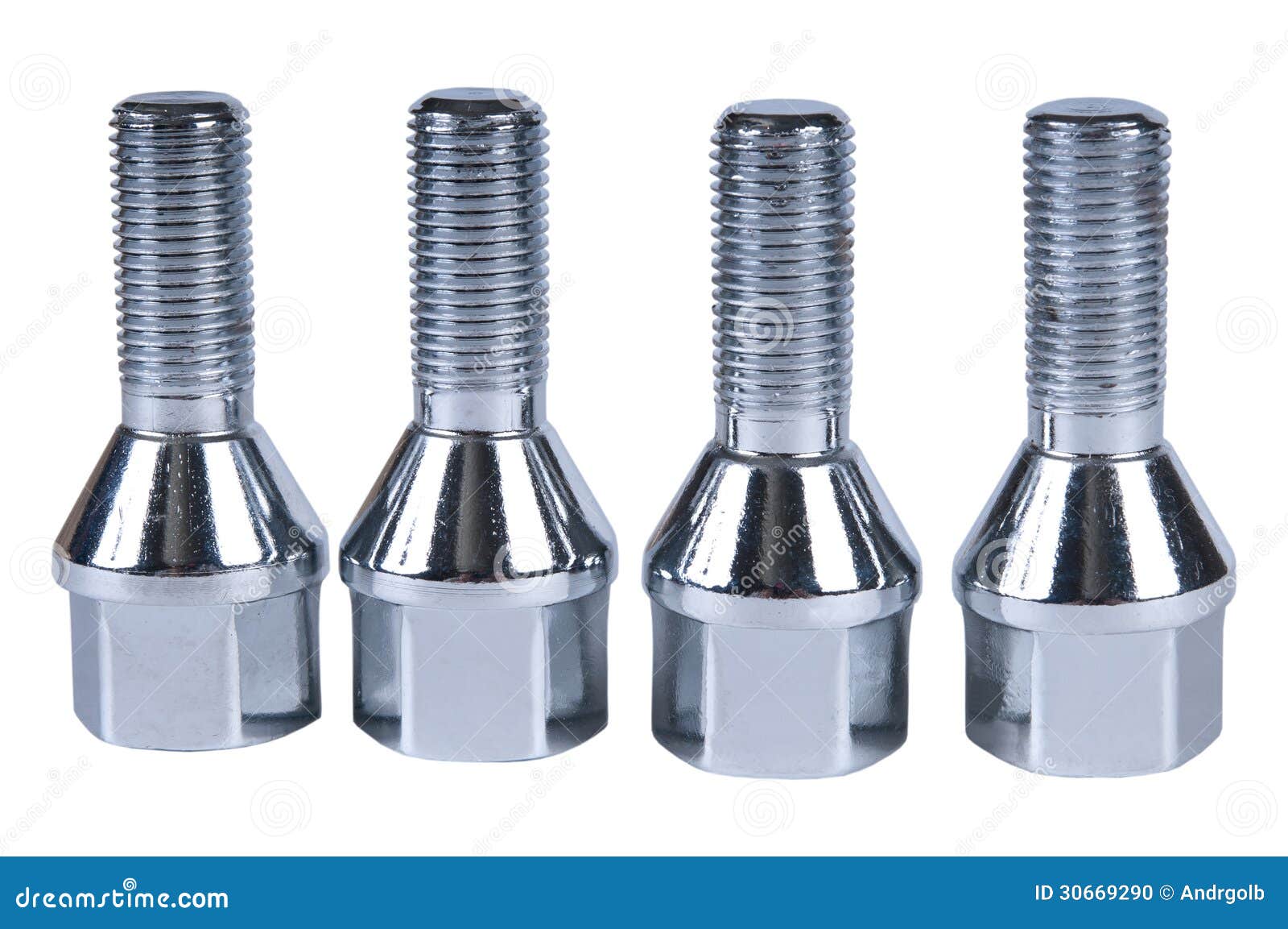 Automobile Bolts. Metall Bolts To Fix The Wheels Of A Car On A Wood