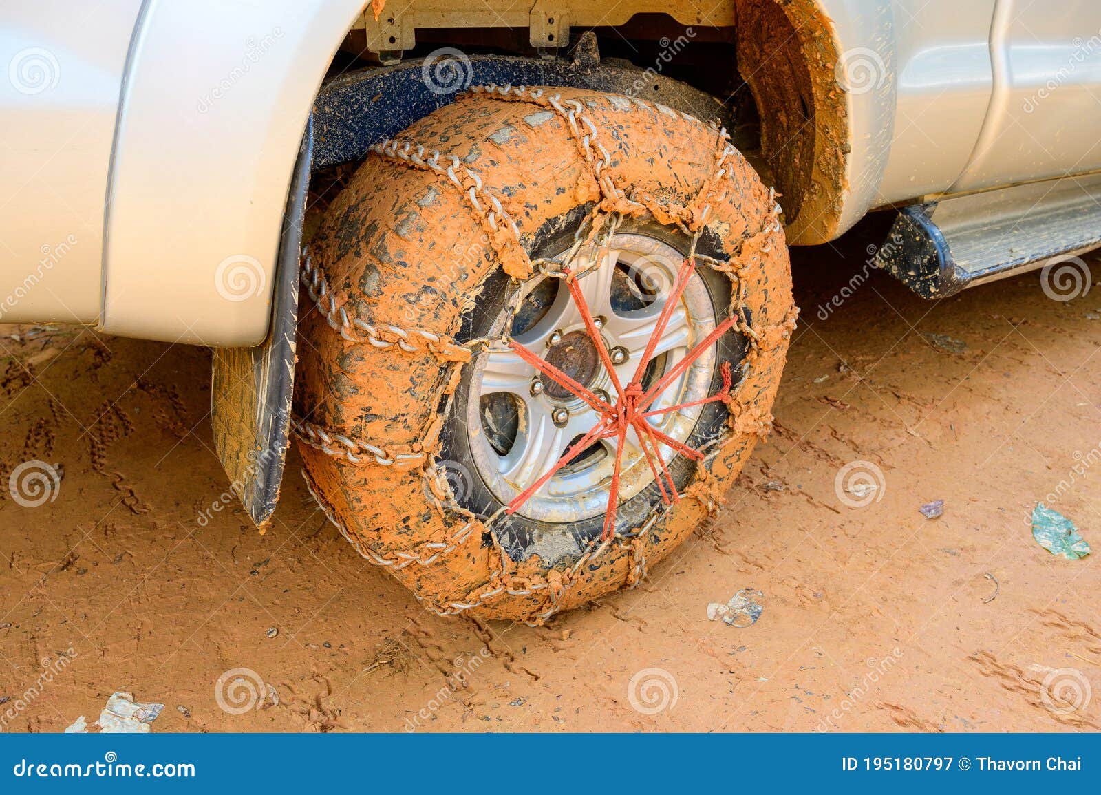 Wheel of a Car with Mounted Mud Chains Stock Image Image of soil