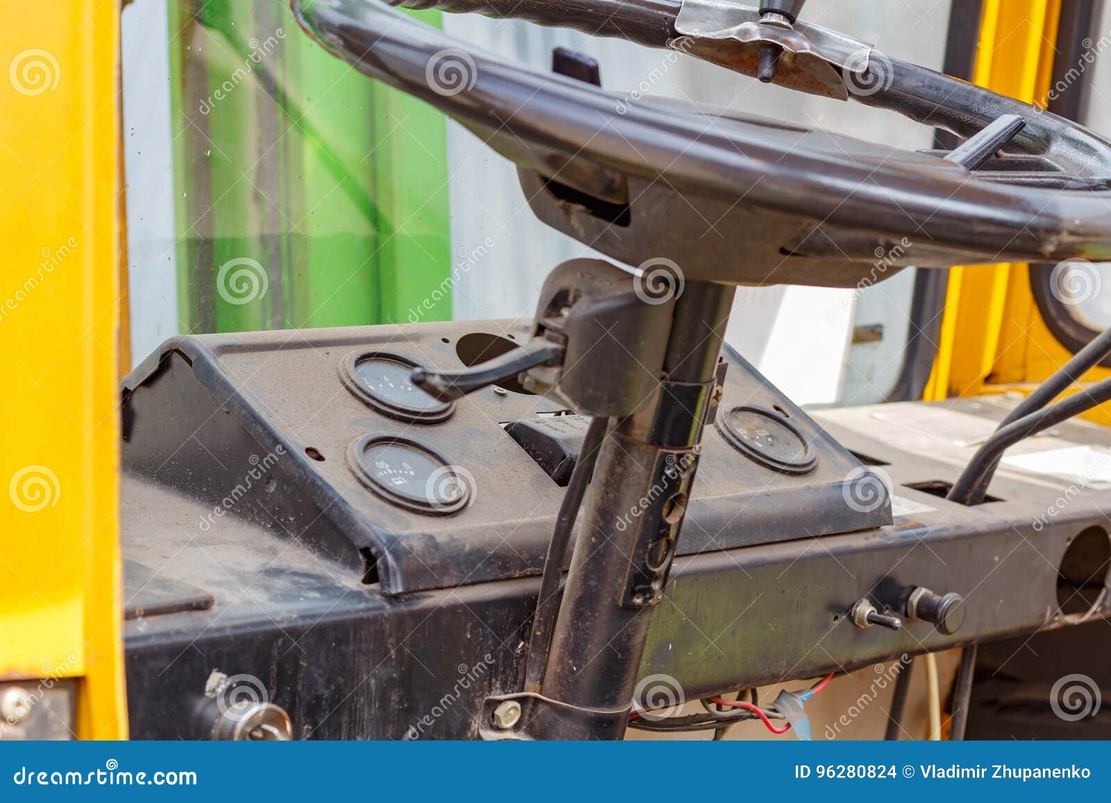 Wheel And Dashboard In The Cab Of The Old Forklift Truck Closeup Stock Photo Image Of Heavy Hydraulic 96280824