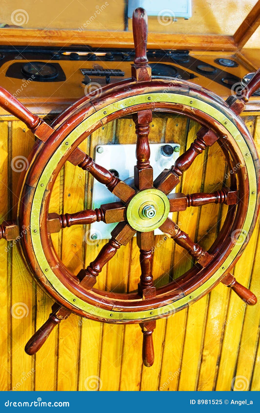 Captain At The Wheel On The Dashboard Of The Boat RoyaltyFree Stock